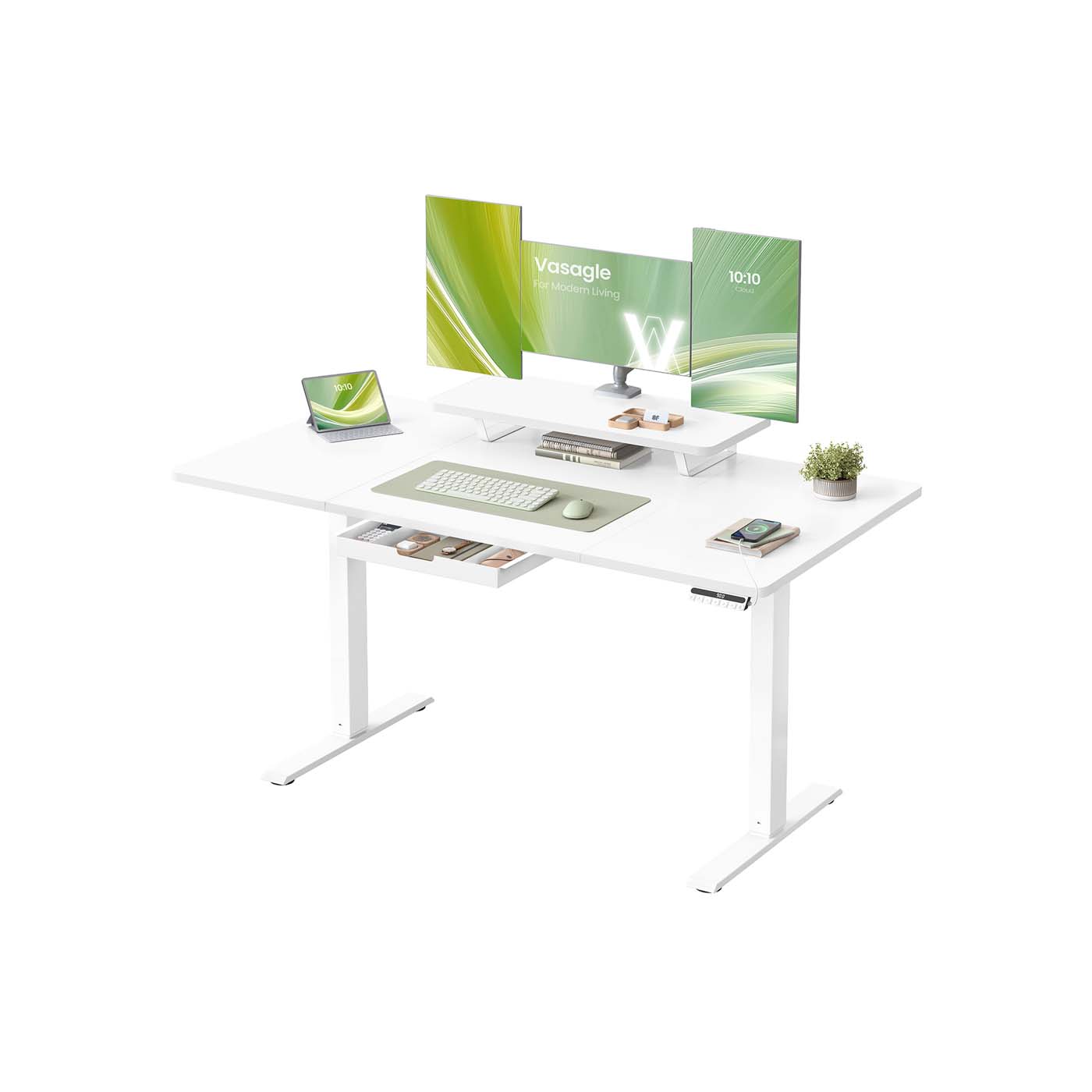 CELSEA Electric Office Standing Desk with Adjustable Height and Built in Drawer - White