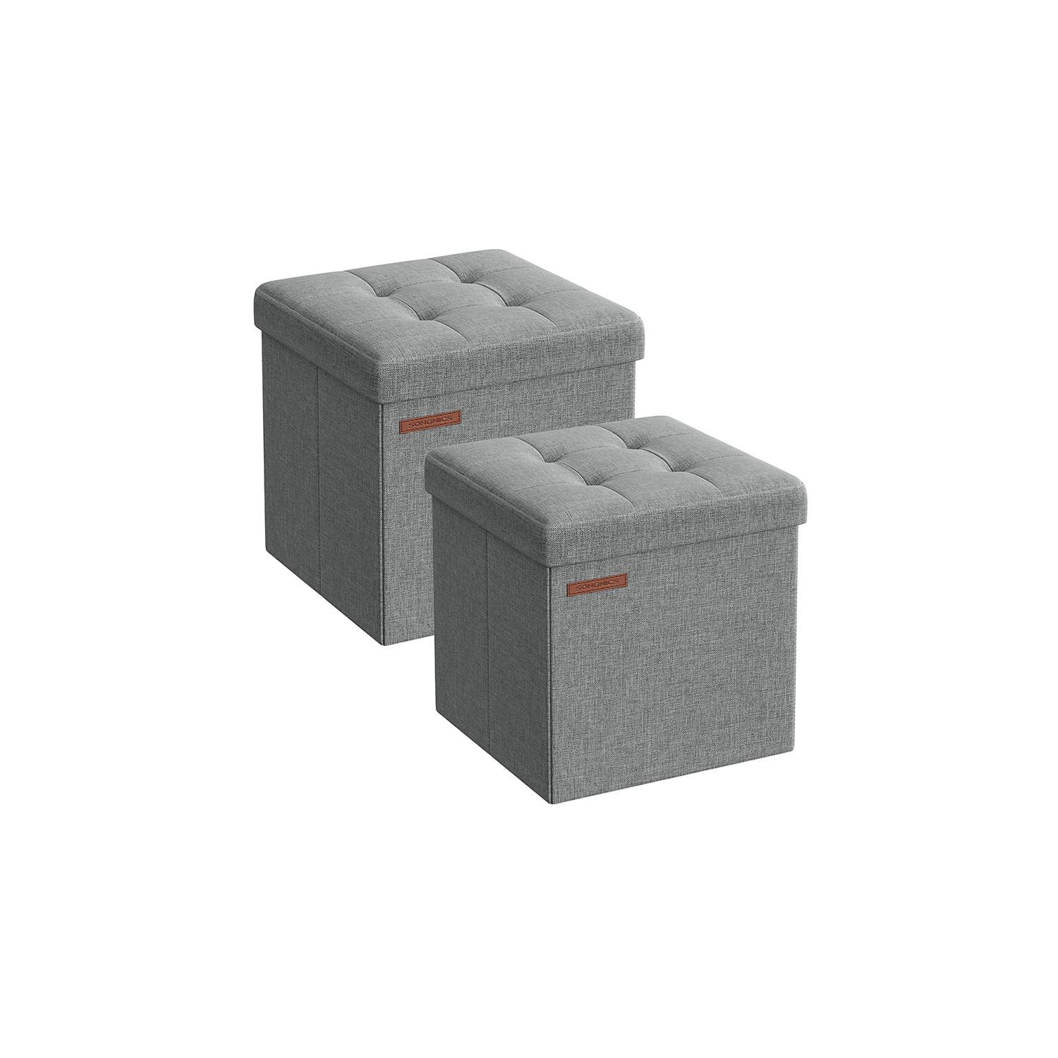 Ottomans - LUSVAS Foldable Storage Ottomans Set of 2 30cm - Light Grey