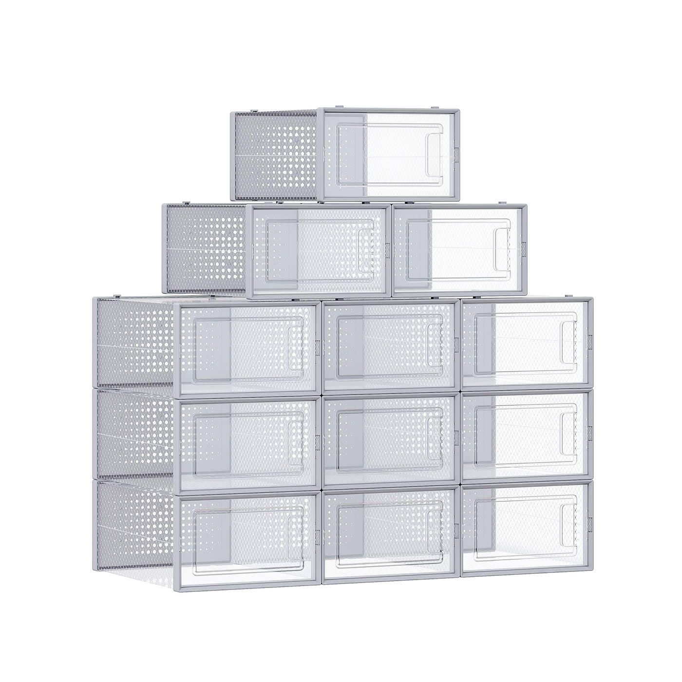 ASTRAH Shoe Box - 12 Pack Stackable Small Sized ShoeBox - Dove Grey