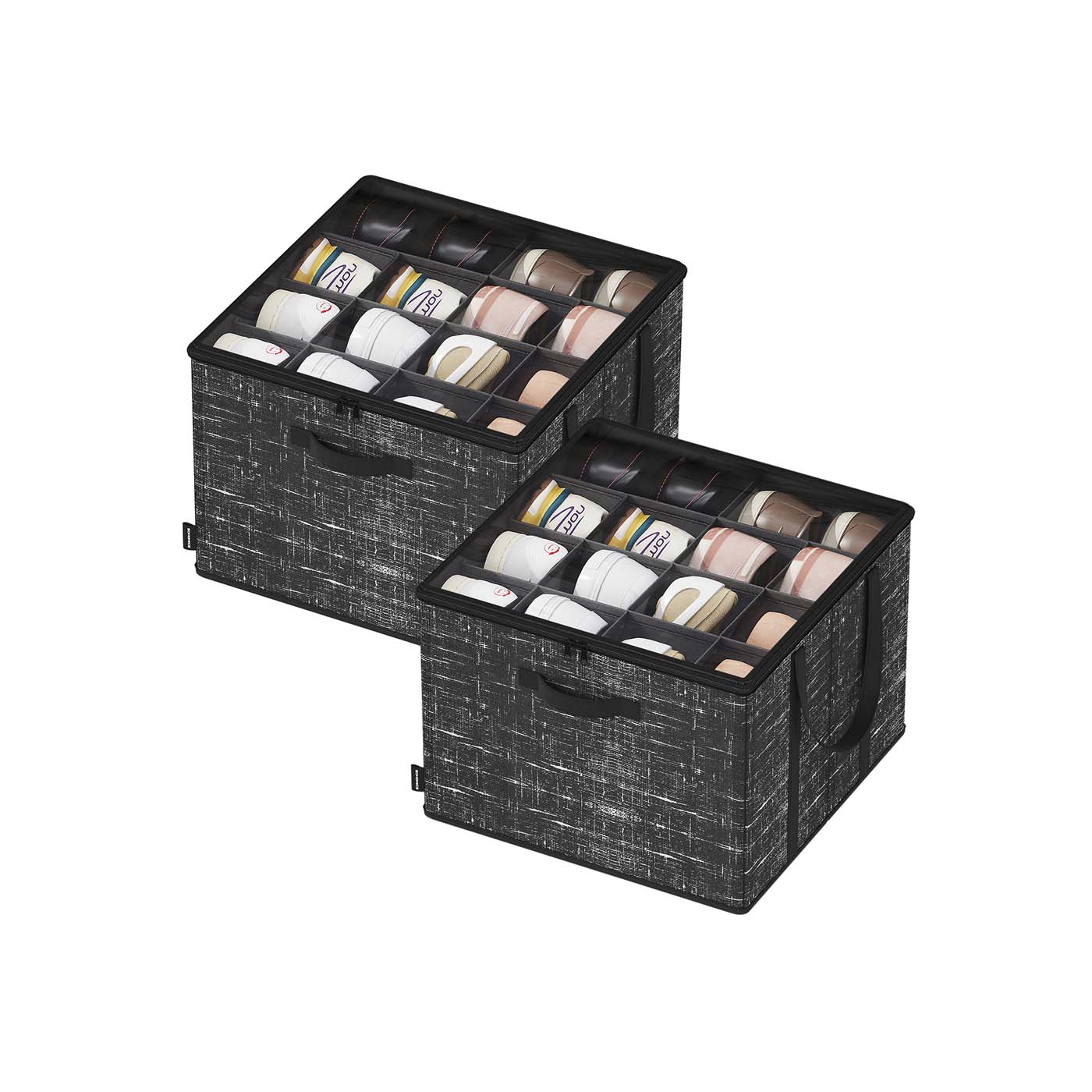 MONRIA Shoe Organiser - 16 Pair Fabric Bins Small Sized Shoe Organiser Set - Black