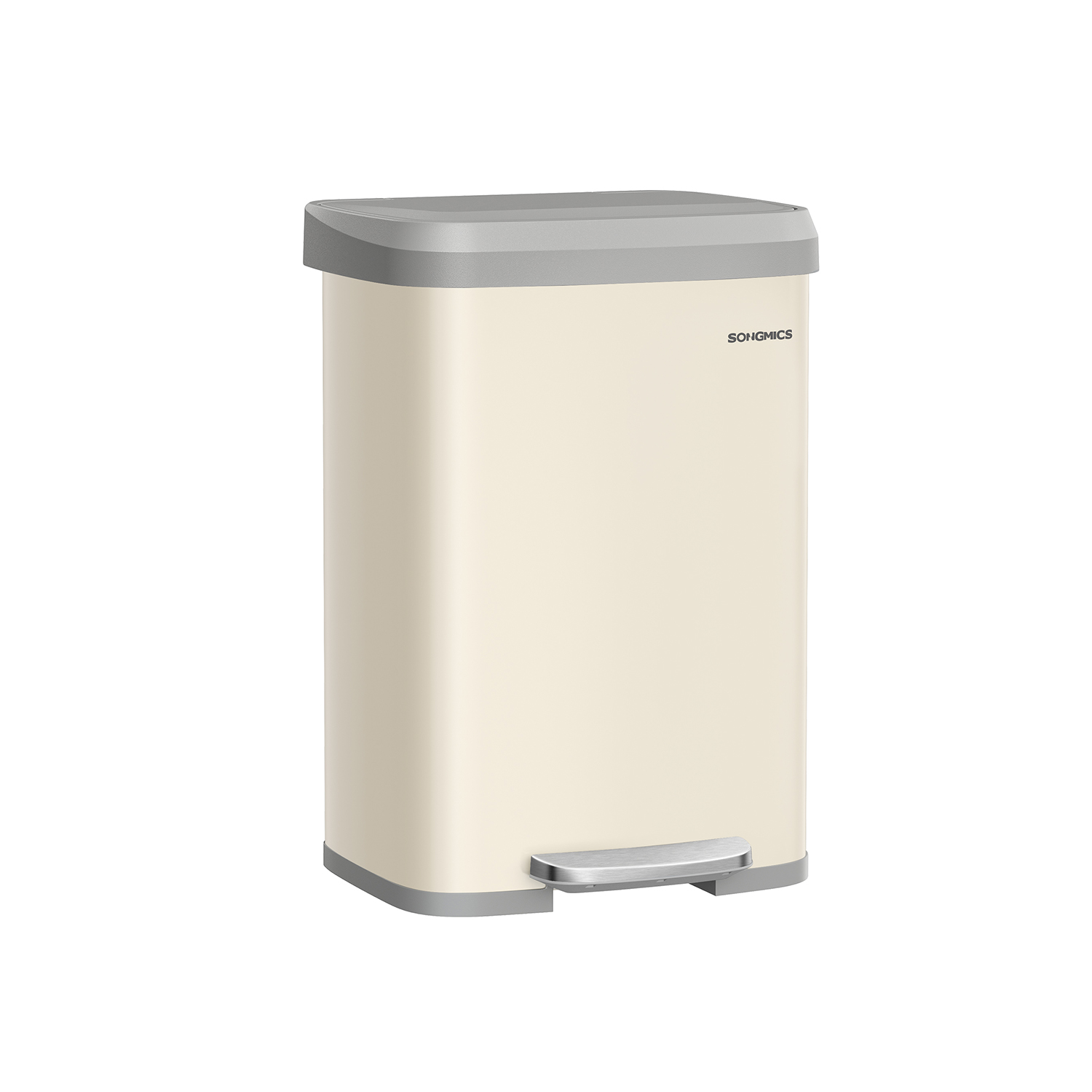 Waste Bin - MODRA Metal Pedal Bin with Lid - Sand Beige and Dove Grey