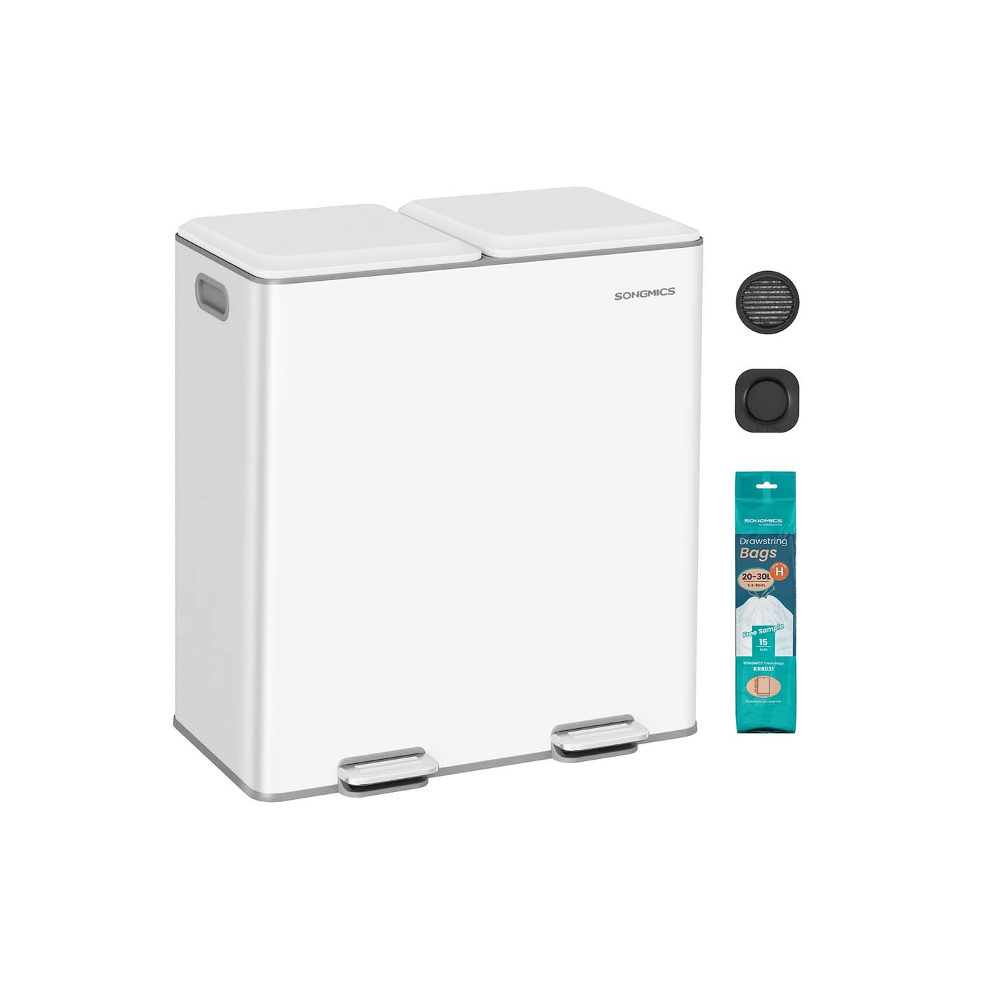 WHITELOW Kithcen Rubbish Bin with Soft Close Lids and Removable Inner Buckets - White