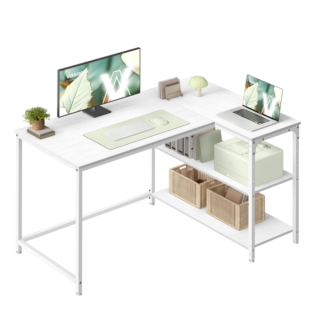 KESAMO L-Shaped Corner Computer Desk - Maple White - 110 x 80cm