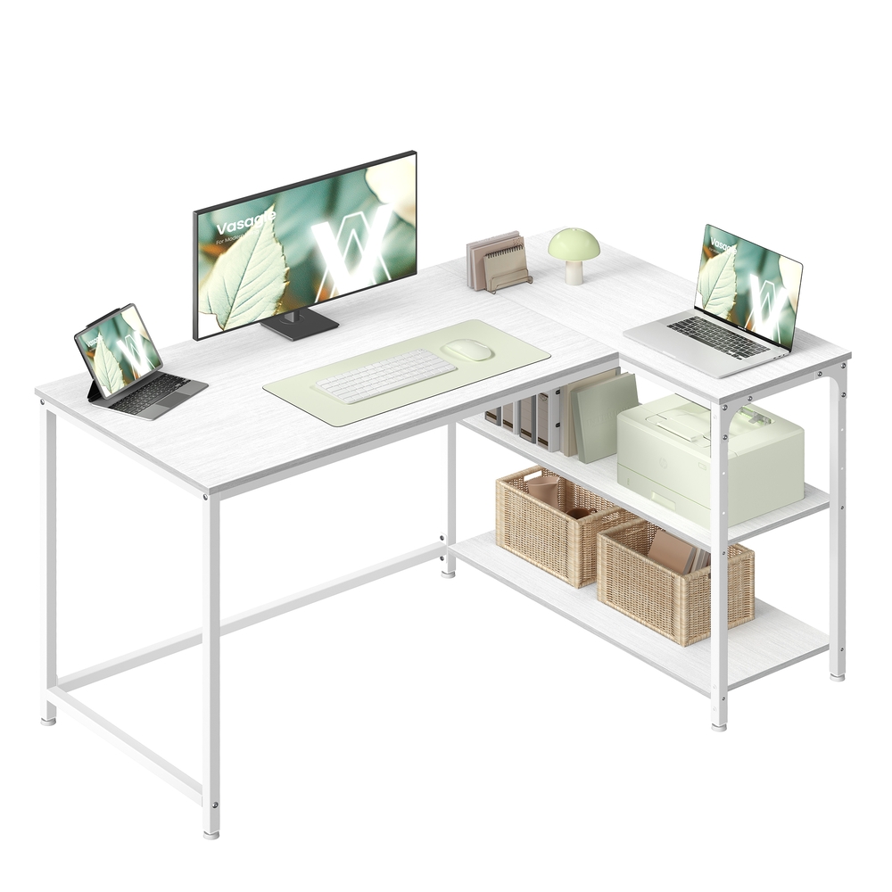 KESAMO L-Shaped Corner Computer Desk - Maple White - 120 x 80cm