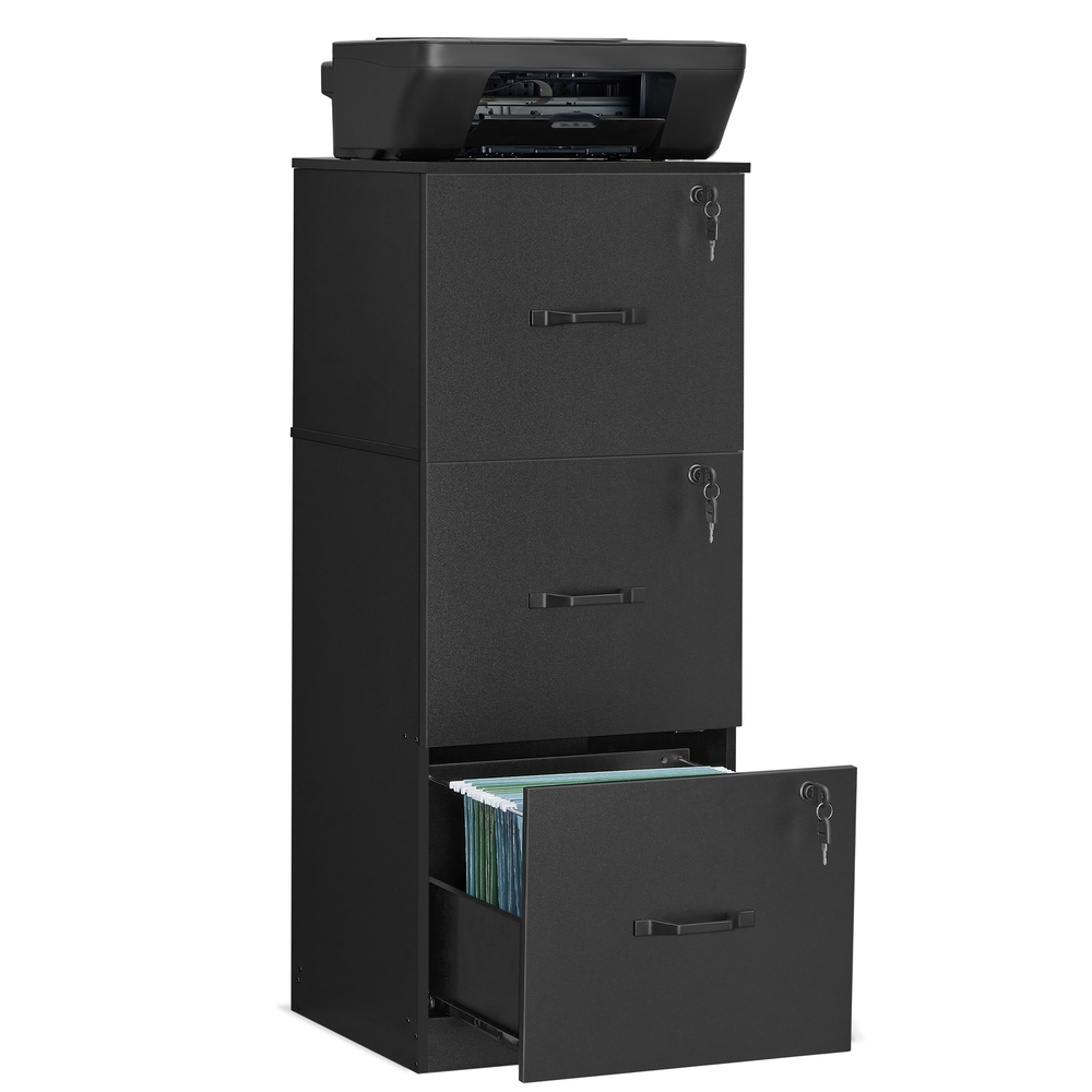 ORPOFE 3 Drawer Lockable Filing Cabinet - Ink Black