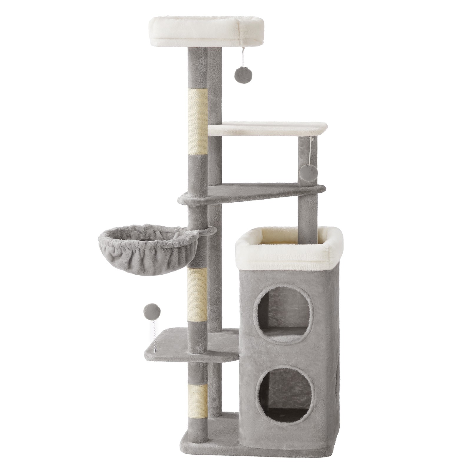 PEGEFY Tall Cat Tree with 2 Caves - Light Grey