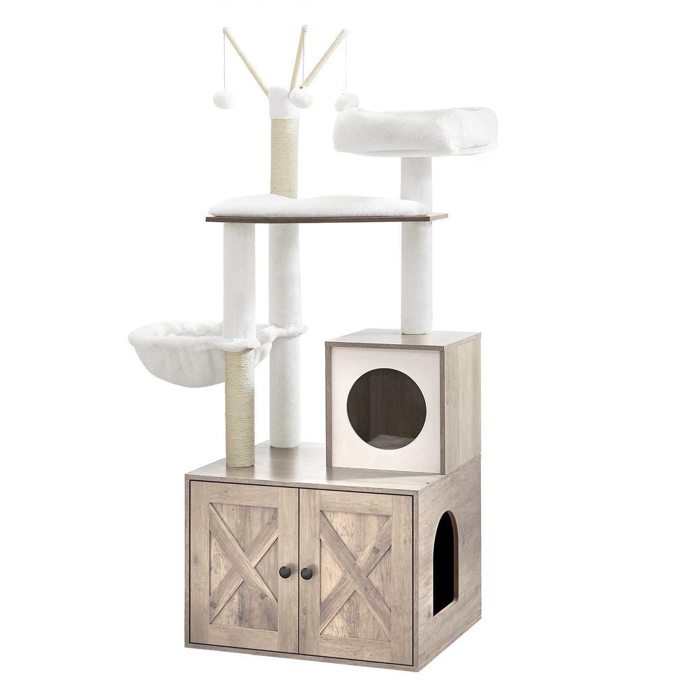 PEPITE Cat Tree with Hidden Litter Box - Greige