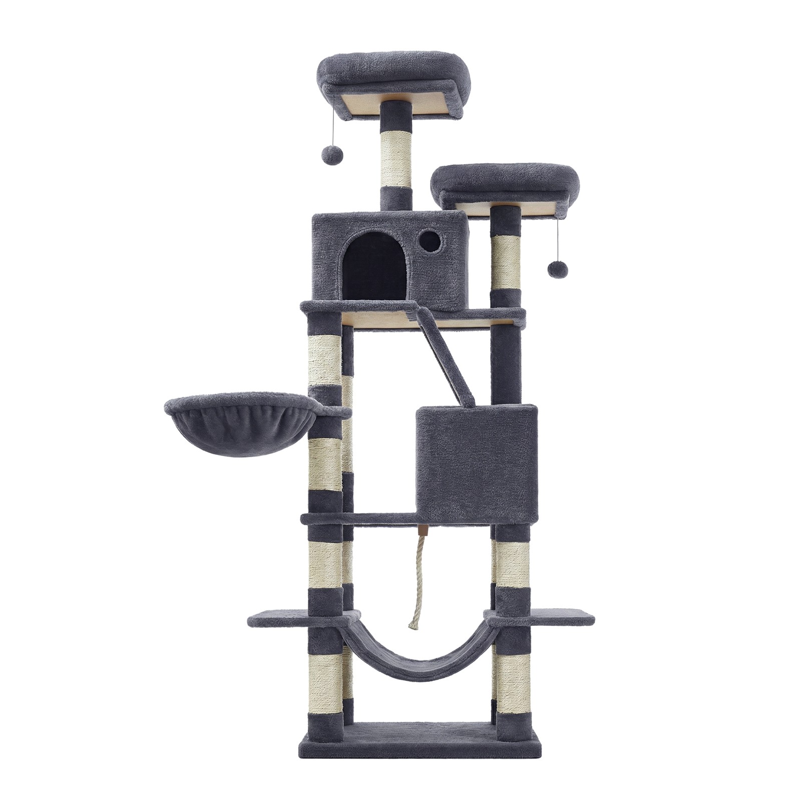 PEVYXA Multi Level Cat Tree with Scratching Ramp - Grey