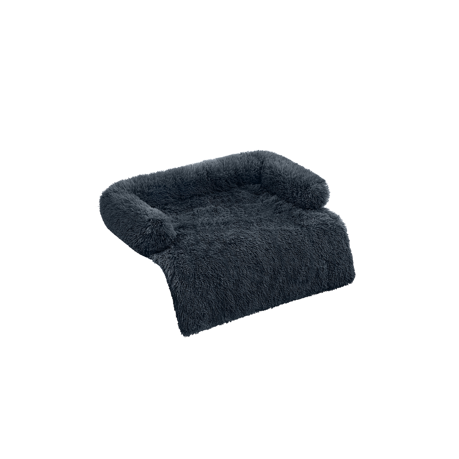 Dog Sofa Bed - MONRA FluffyHug XL Faux Fur Orthopedic Bolster Bed - Dark Grey