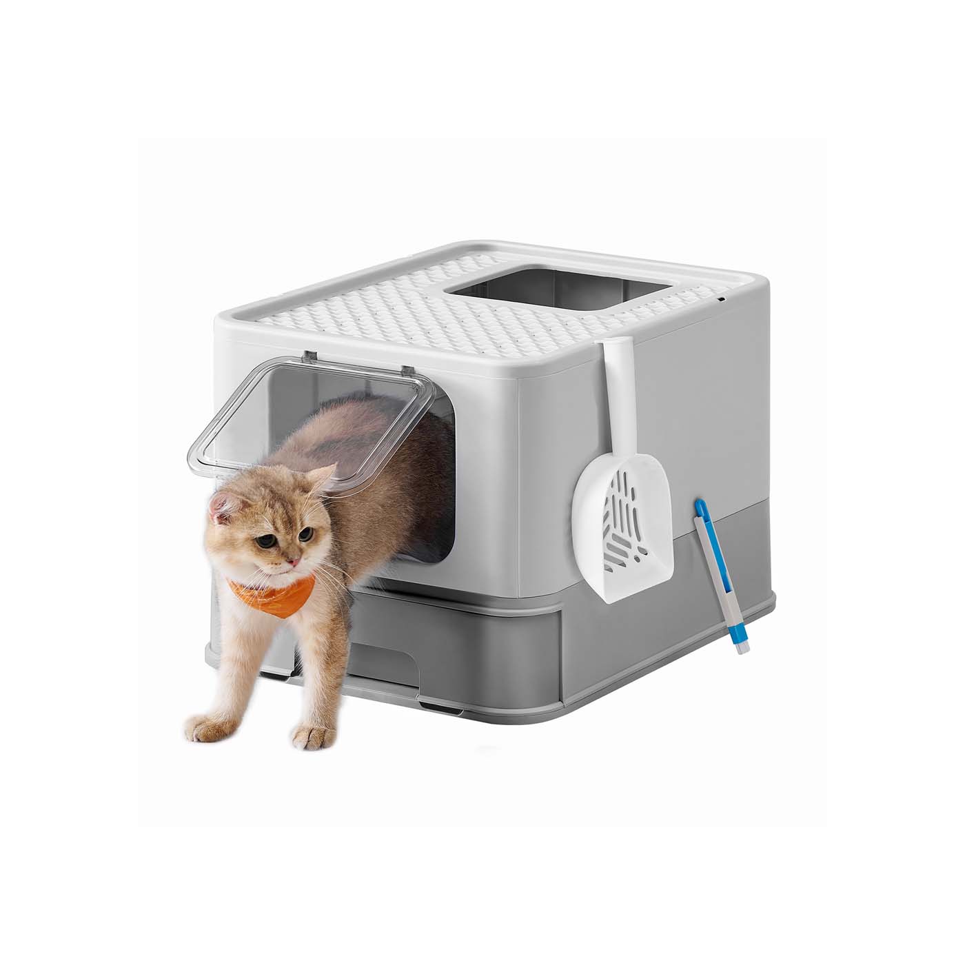 BRIARFORDE Cat Litter Tray with Lid and Top Entry - Grey