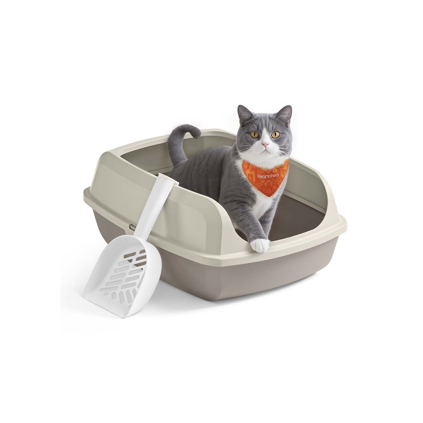 BRIARFORDE High Sided Open Cat Litter Tray with Scoop - Beige, 37.5cm