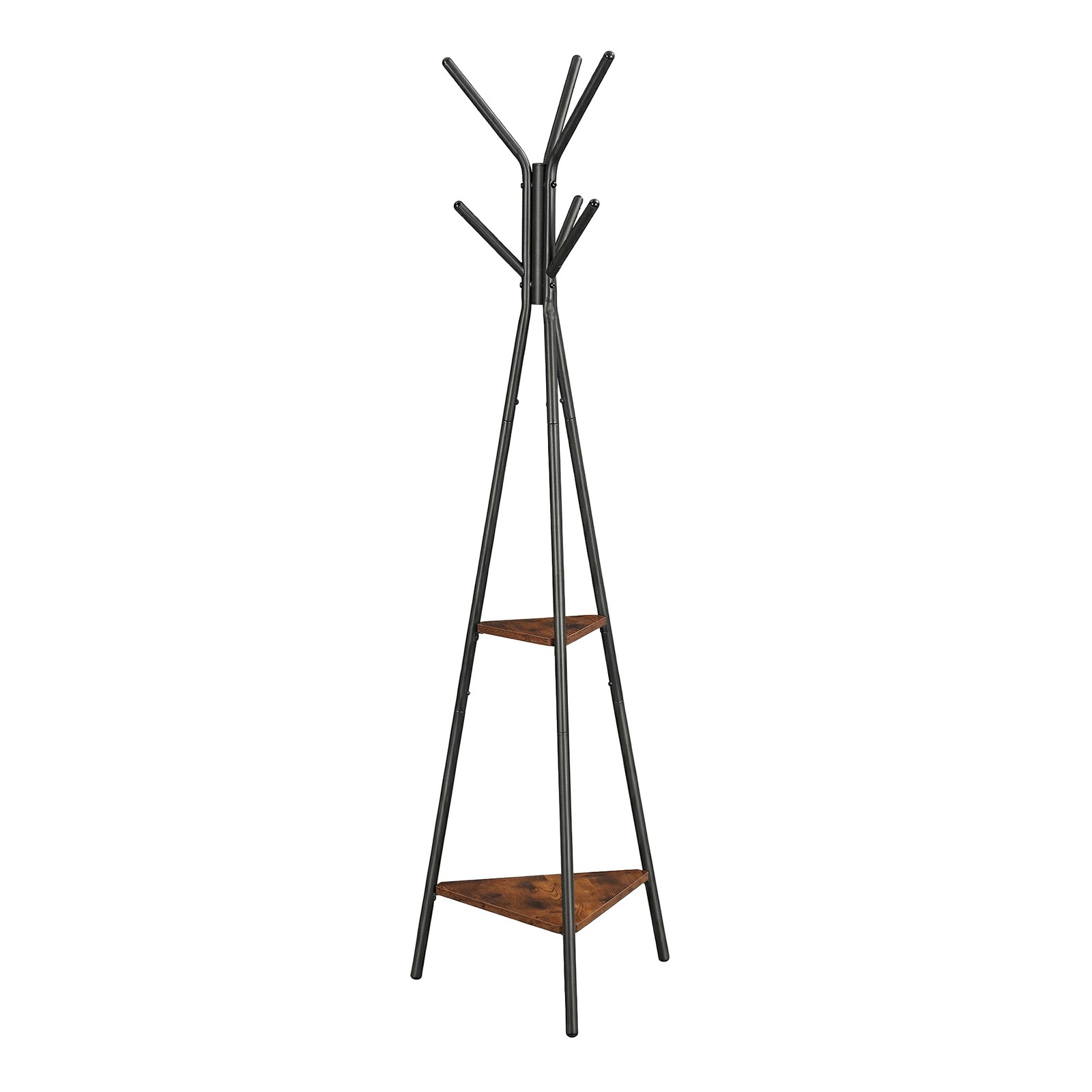 SAFAXE Industrial Coat Rack with Shelves - Brown and Black