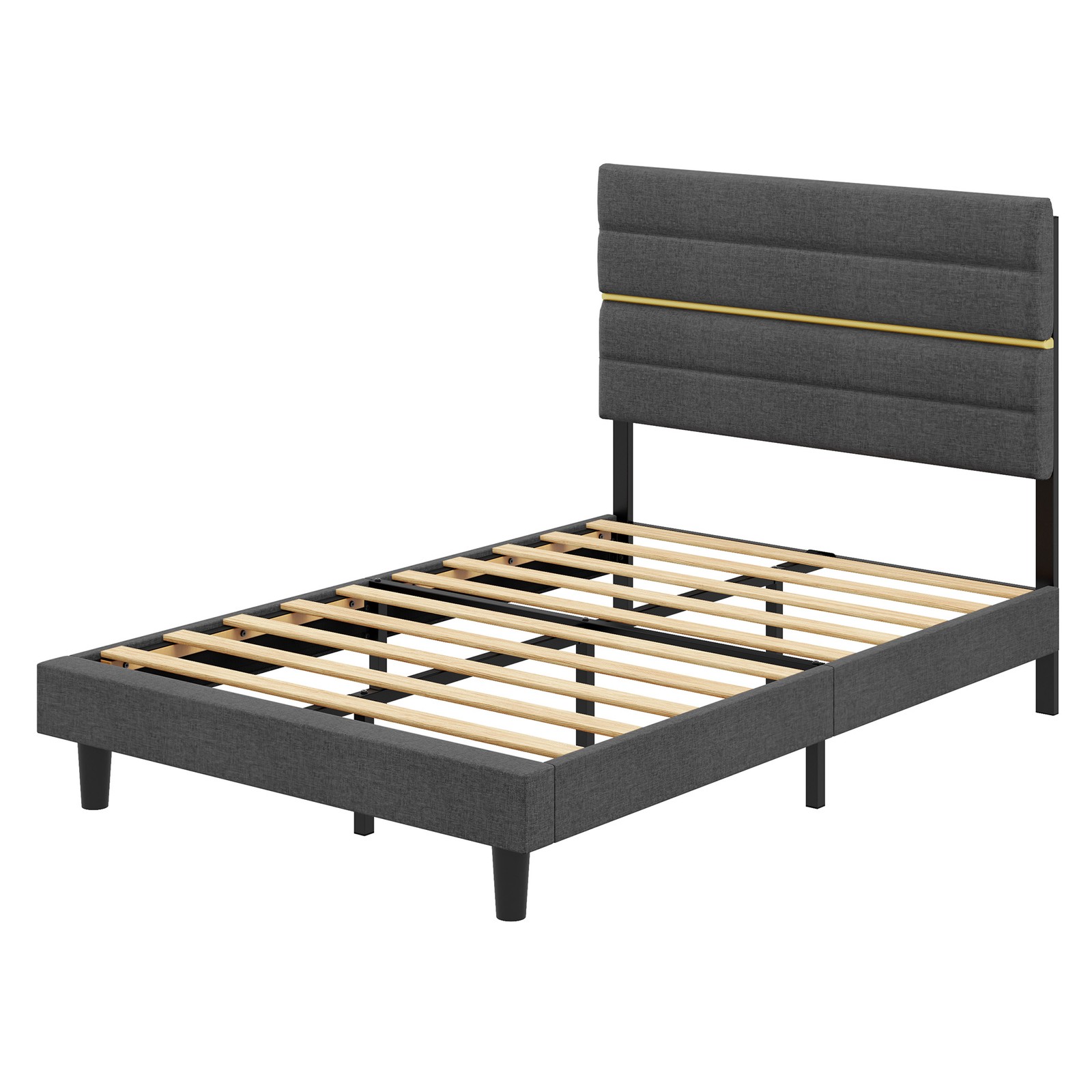 SAPELY Small Double Upholstered Bed Frame - Dark Grey