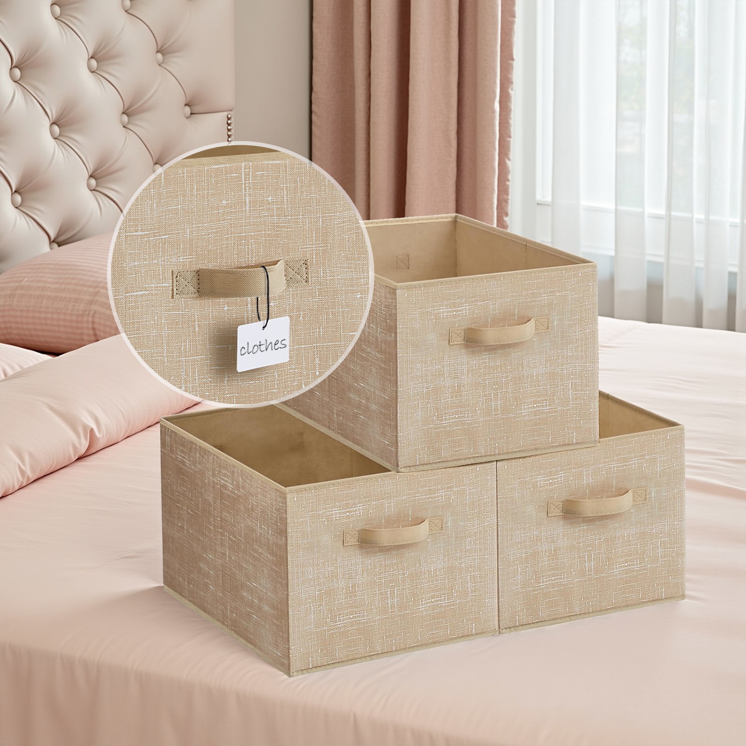 SEBUGA Set of 3 Foldable Storage Bins - Beige