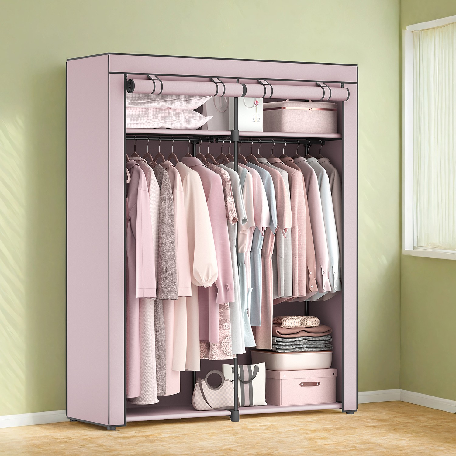 Portable Wardrobe - ZARNIA Portable Clothes Rail Non Woven Fabric Cover - Sand Beige