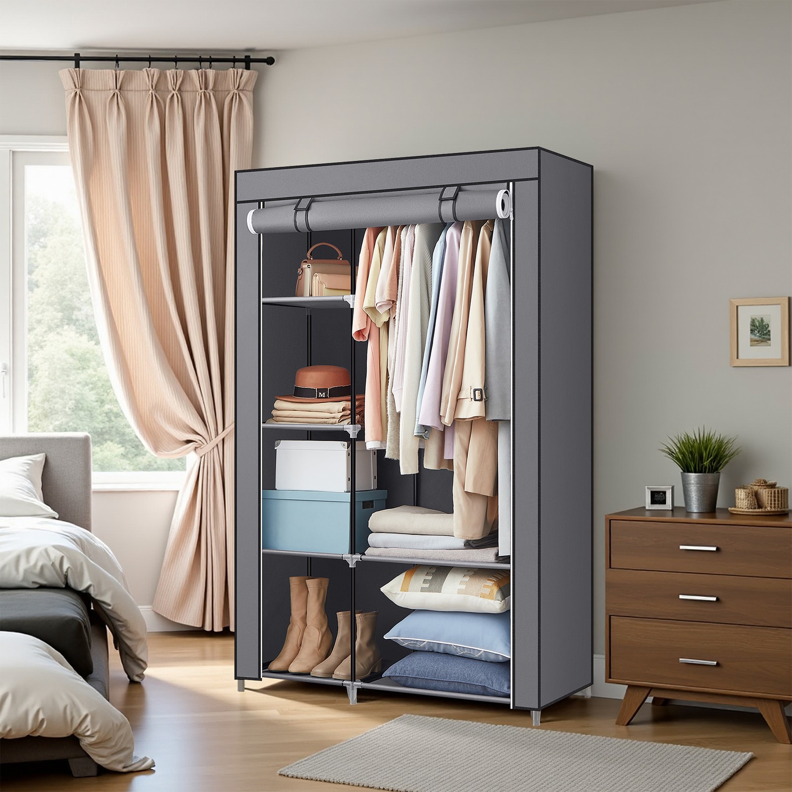 Closet Organizer - ZARNIA 6 Shelves Hanging Rail Organizer - Dove Grey