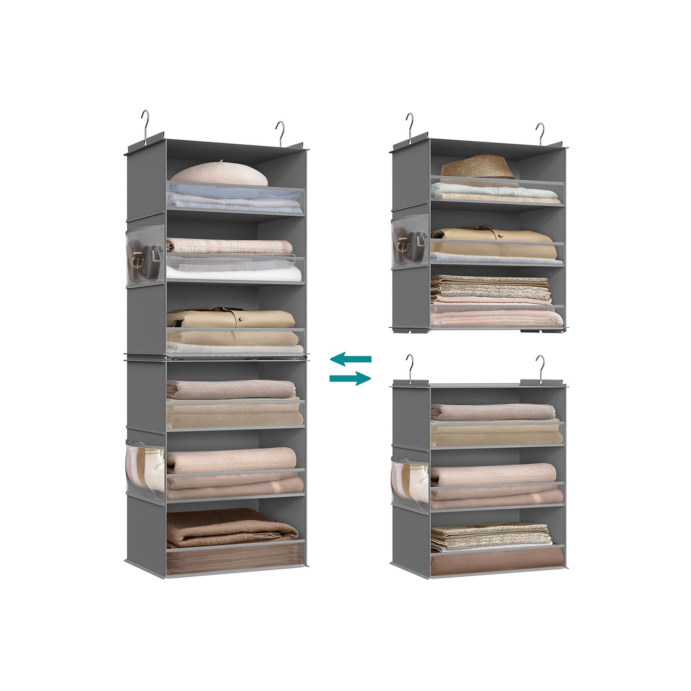 Hanging Wardrobe Organiser - VIVTA Hanging 6 Tier Separable Foldable - Dove Grey