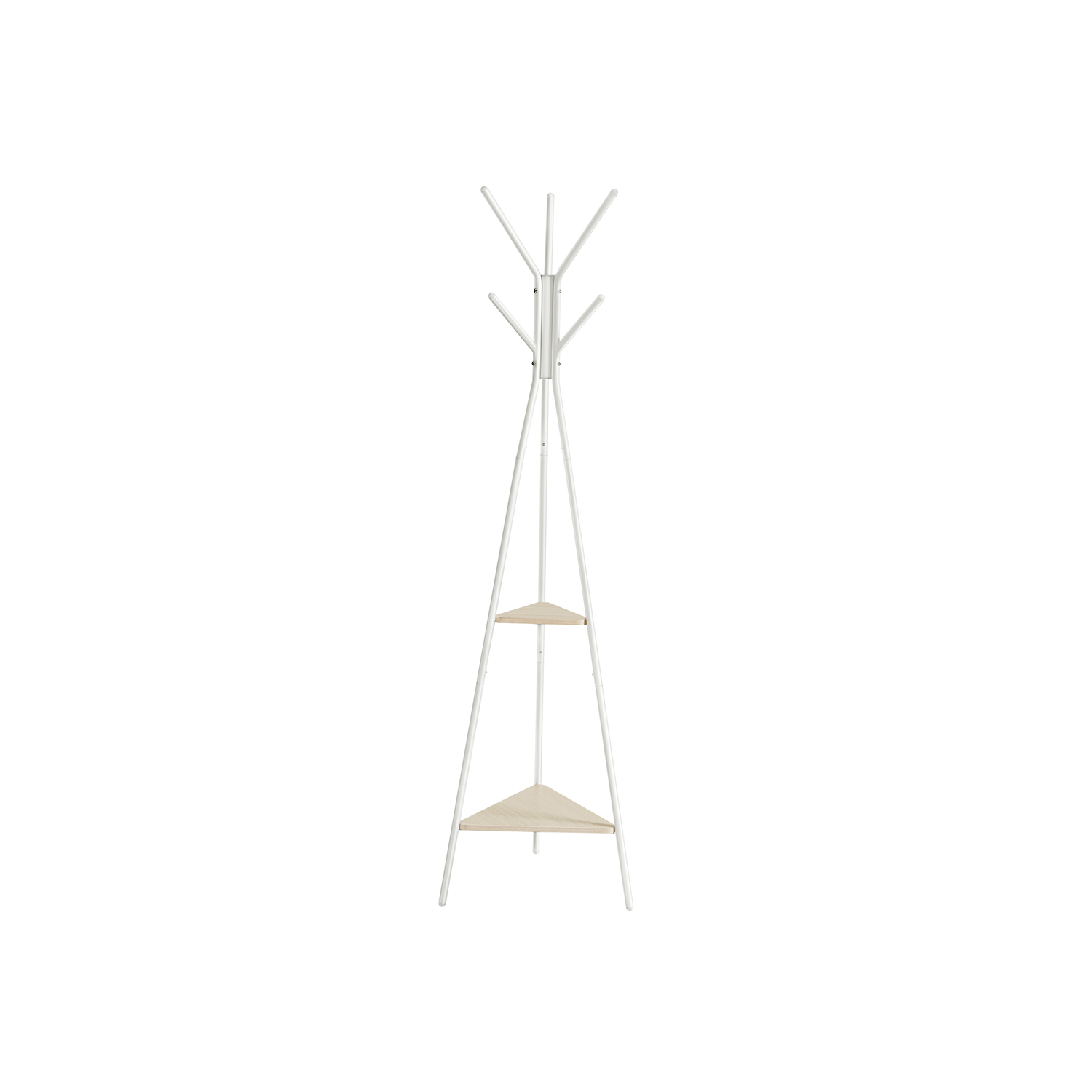 Hall Tree - VIVRAE Industrial Coat Rack with 2 Shelves and Bag Holder - Rustic Beige White