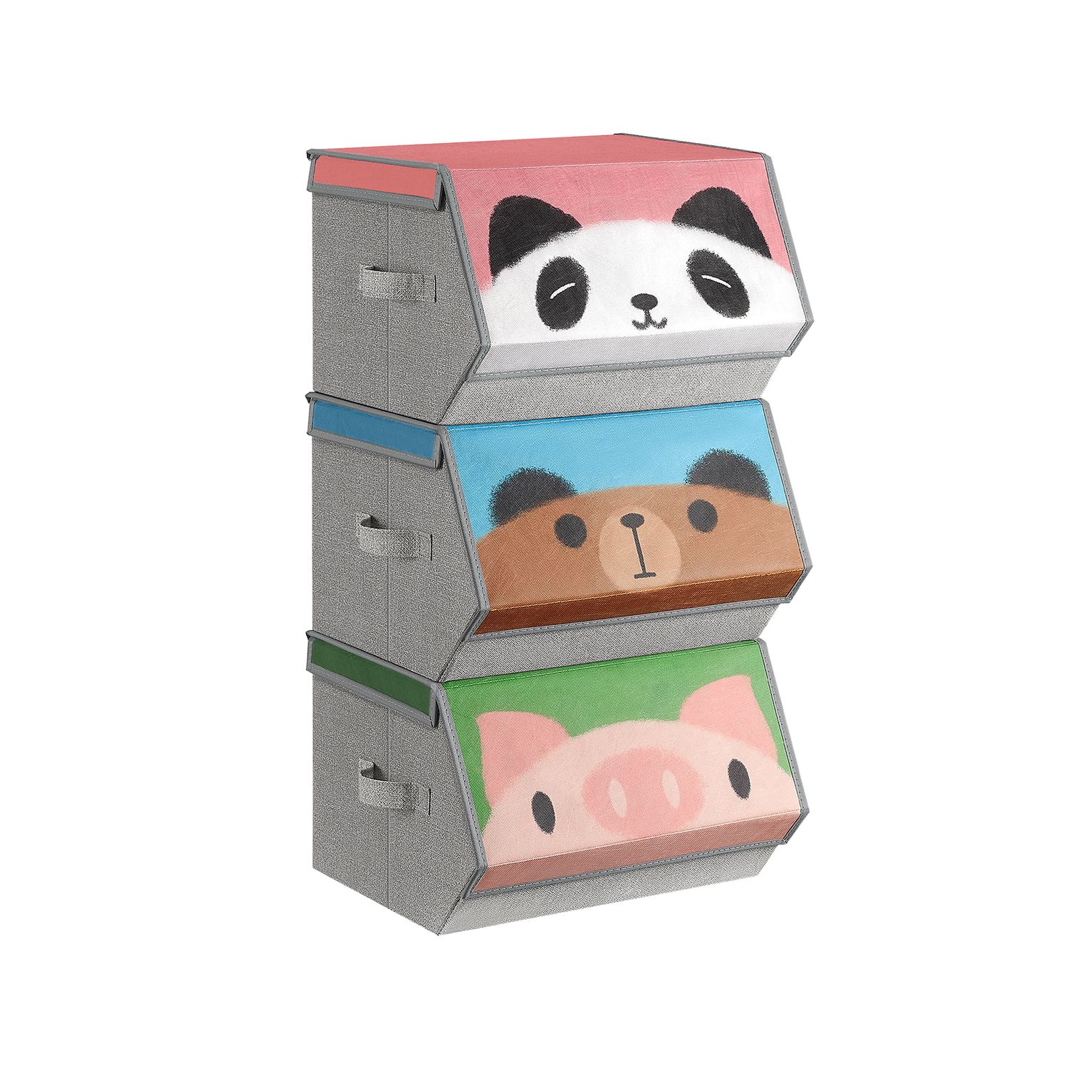 Set of 3 Stackable Kids Storage Organisers with Handles