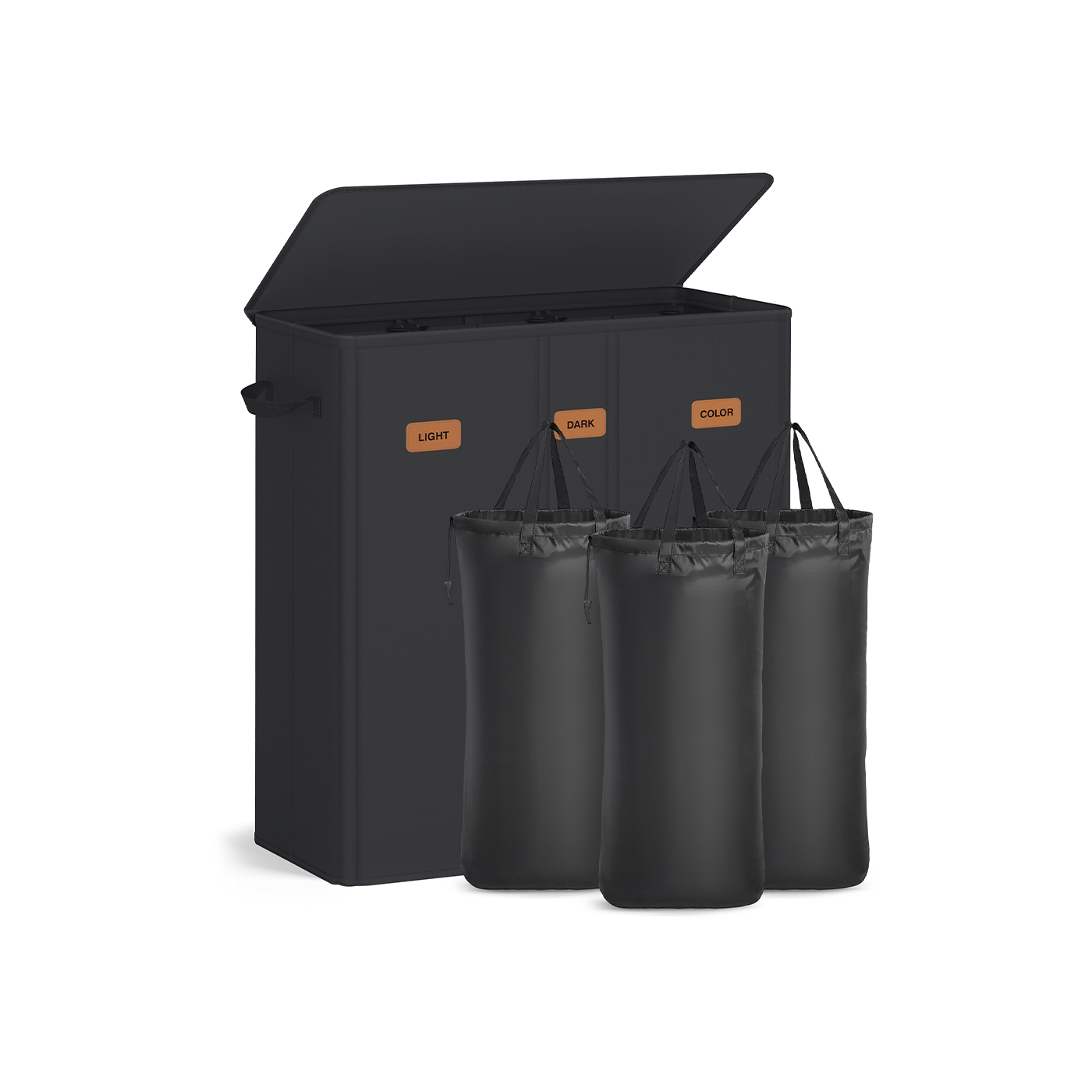 Laundry Basket - GRAZA 3 Compartment Washable Liner and Label - Black