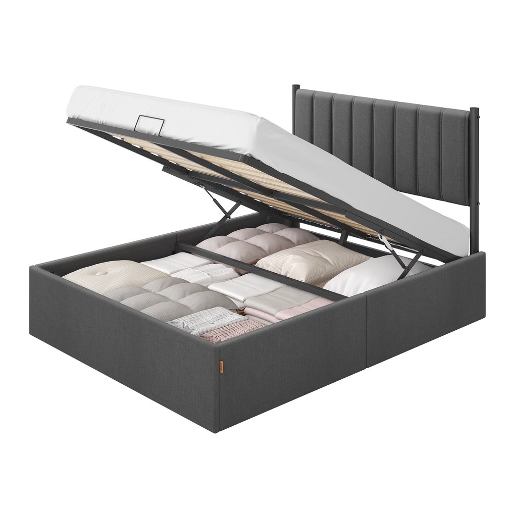 SAROGY Double Bed Frame with Lift-Up Storage - Slate Grey