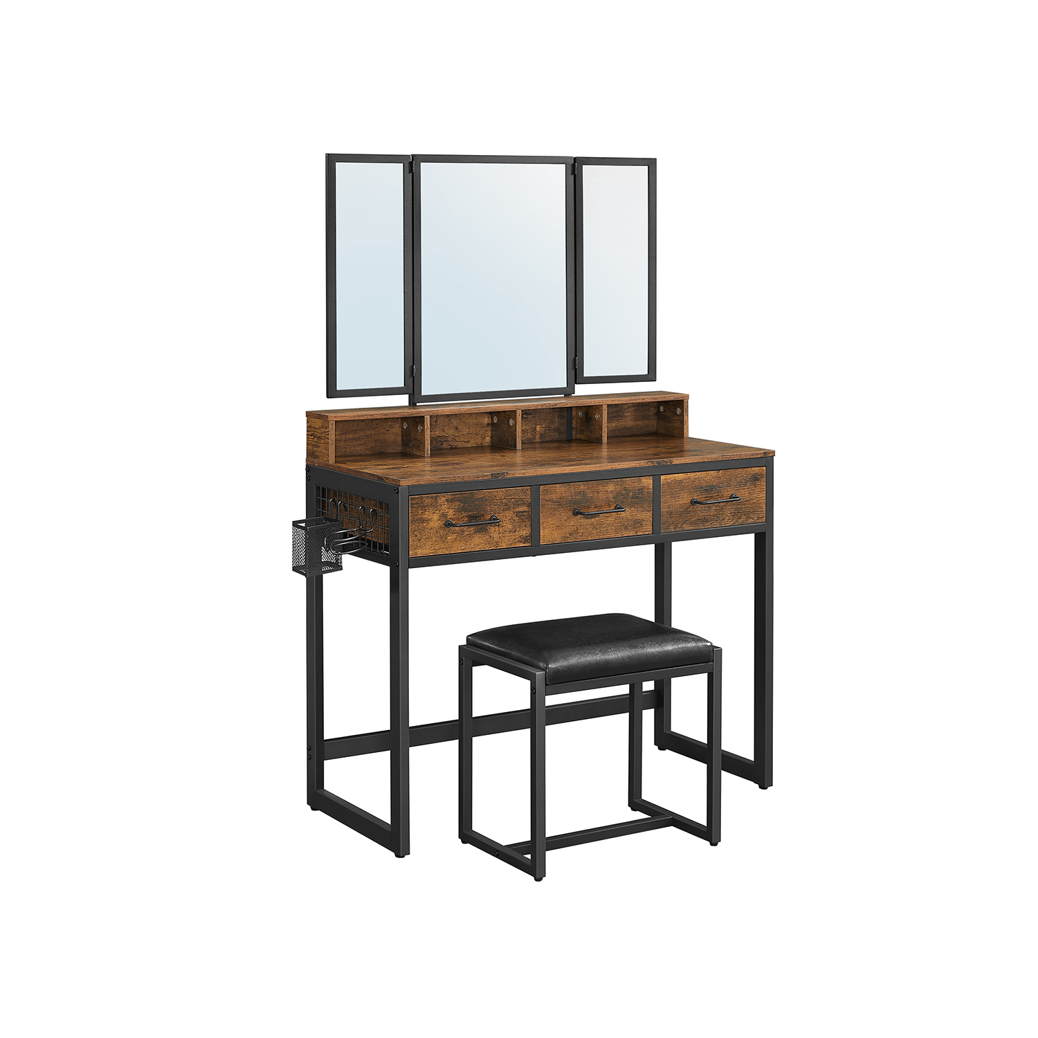 Dressing Table - ALEGRE 3 Drawer Dresser Vintage Brown 90cm