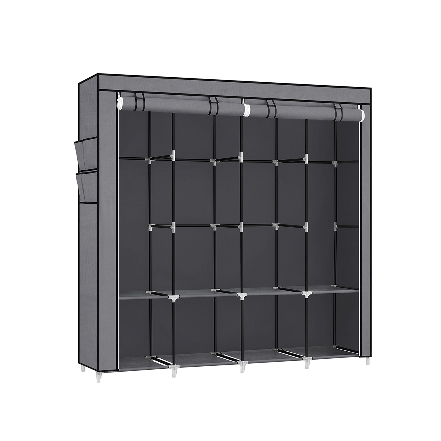 Clothes Wardrobe, Portable Closet, Garment Organiser Rack with 4 Hanging Rails, Shelves, 4 Side Pockets, 45 x 170 x 167 cm, Large Capacity for Bedroom