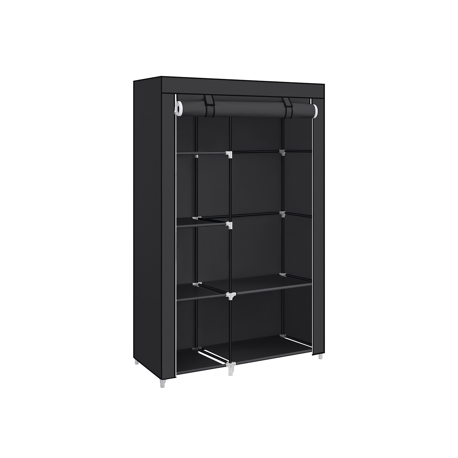 Hanging Wardrobe - ASTRIA Fabric 2 Hanging Rails Shelves - Black