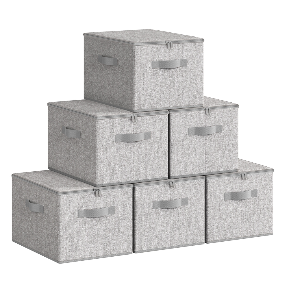 SIBOVA Set of 6 Foldable Storage Boxes with Lids - Dove Grey