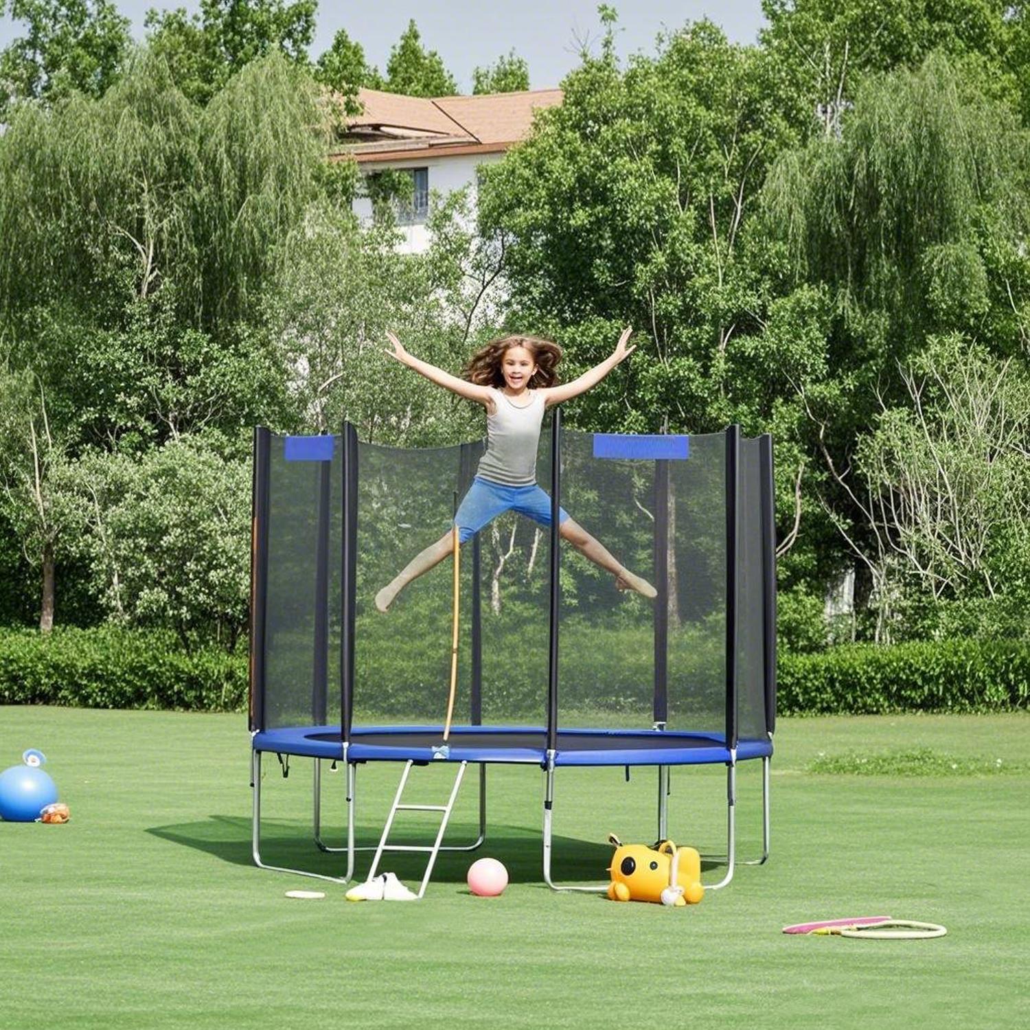 Kids Trampoline - LUSNOS 10 ft with Enclosure Net and Safety Pad - Blue