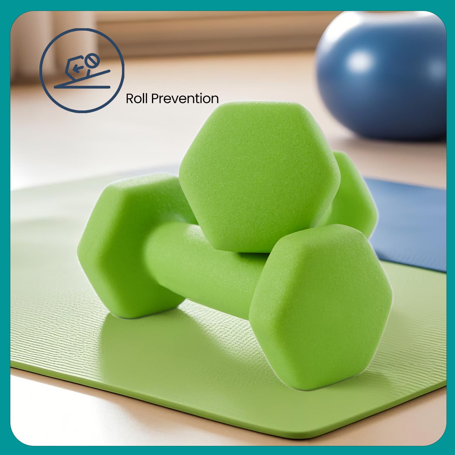 Dumbbell Set - LUSNOS Neoprene Hex Dumbbells with Stand - Green