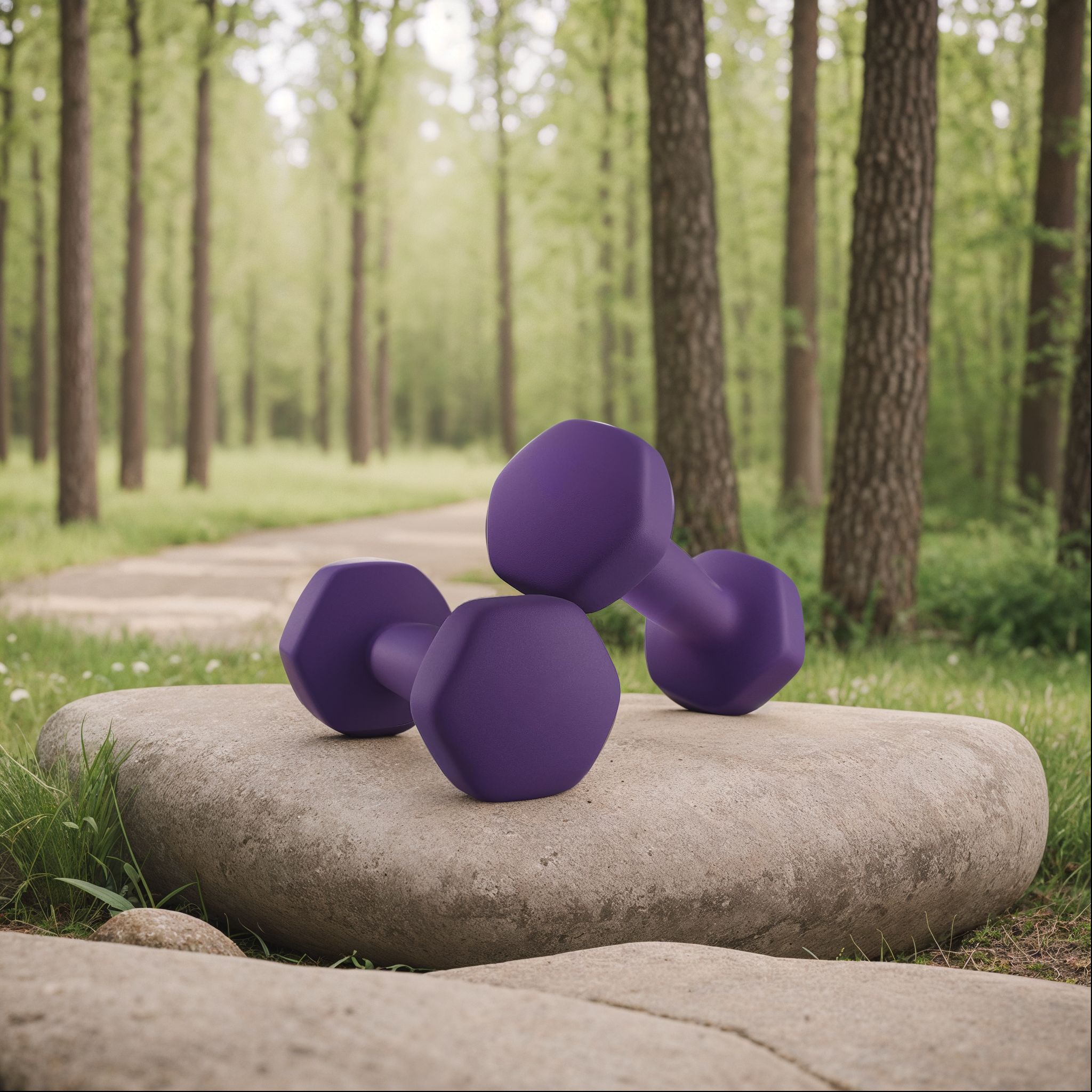 Dumbbells - LUSNOS Set of 2 Neoprene Hex Dumbbells 2 kg - Purple