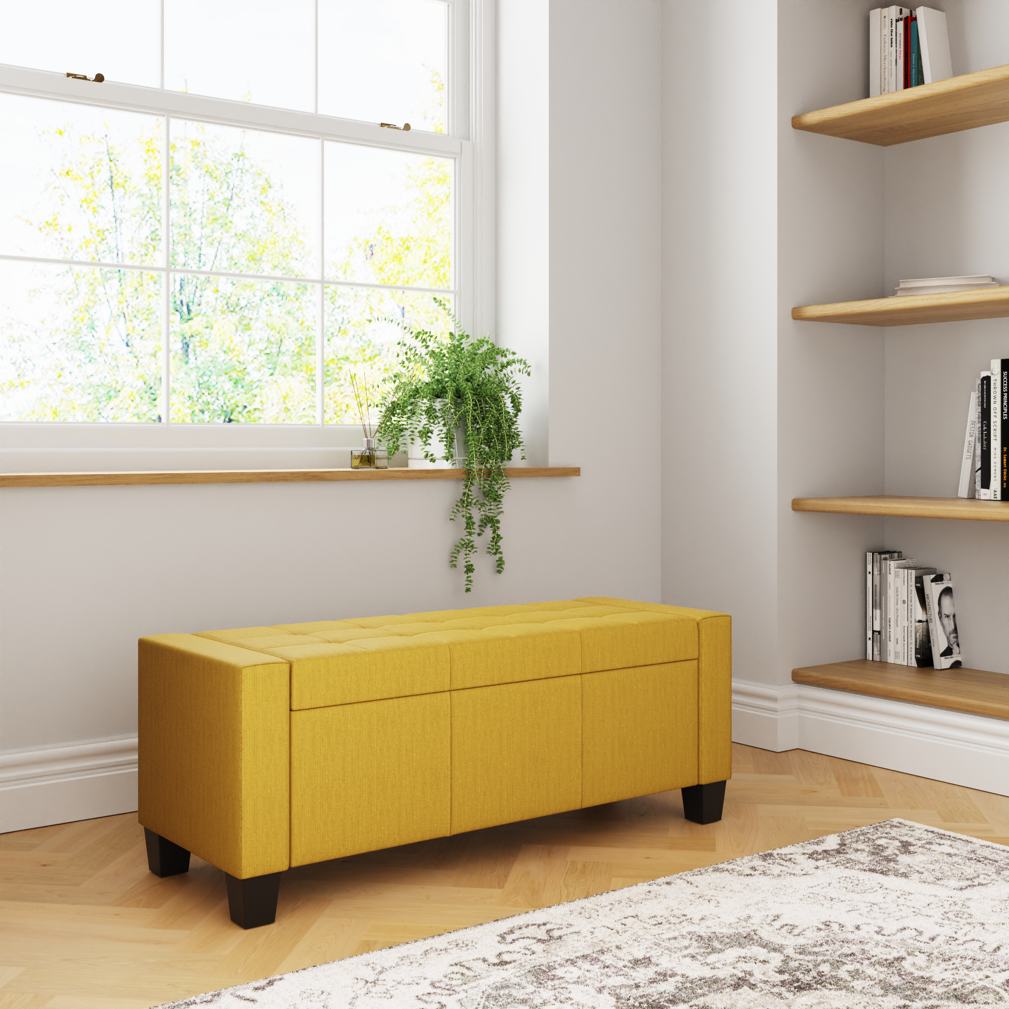 Verona Ottoman Bench Mustard Fabric