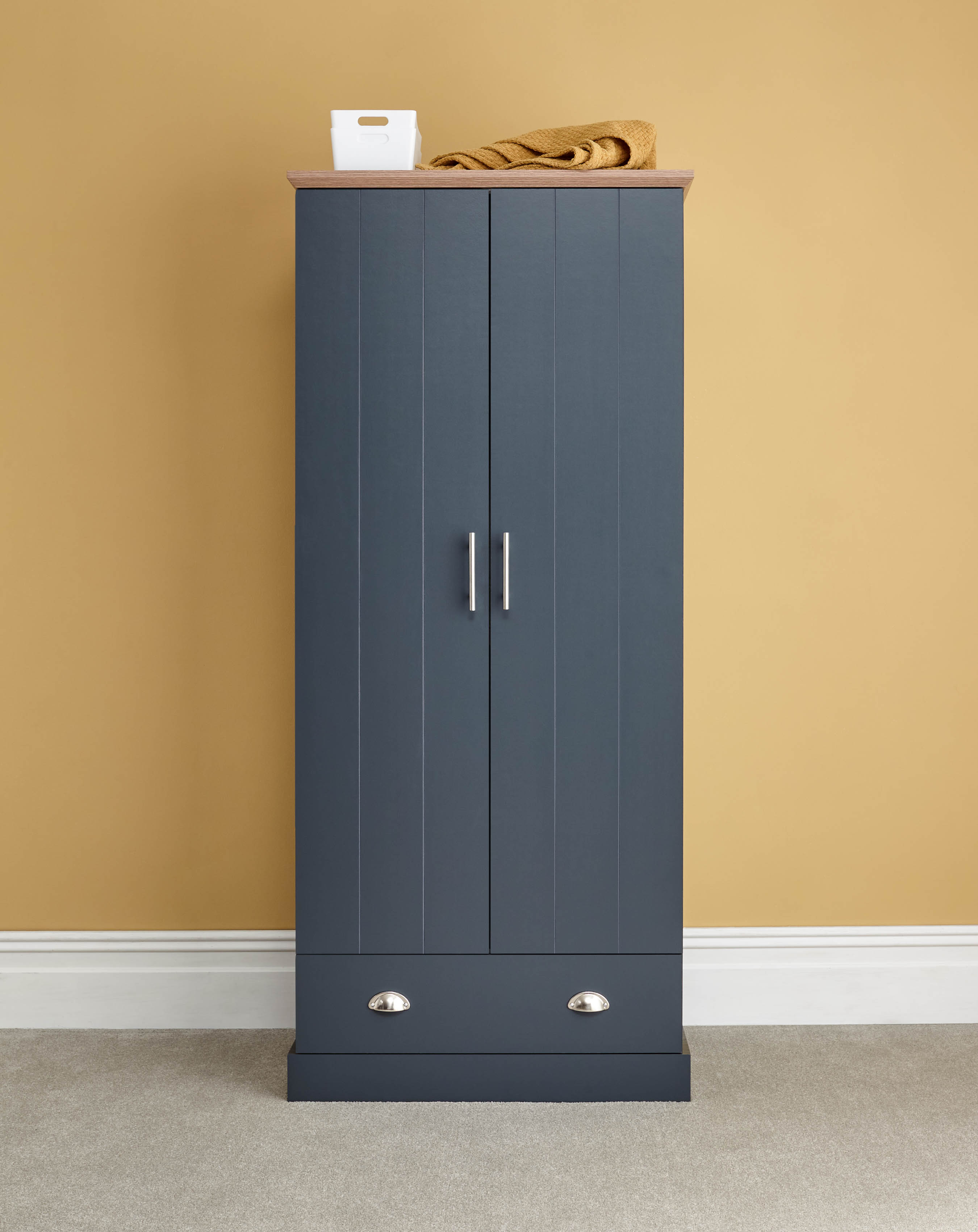 KESWICK 2 Door Wardrobe with 1 Drawer Slate Blue - 78cm