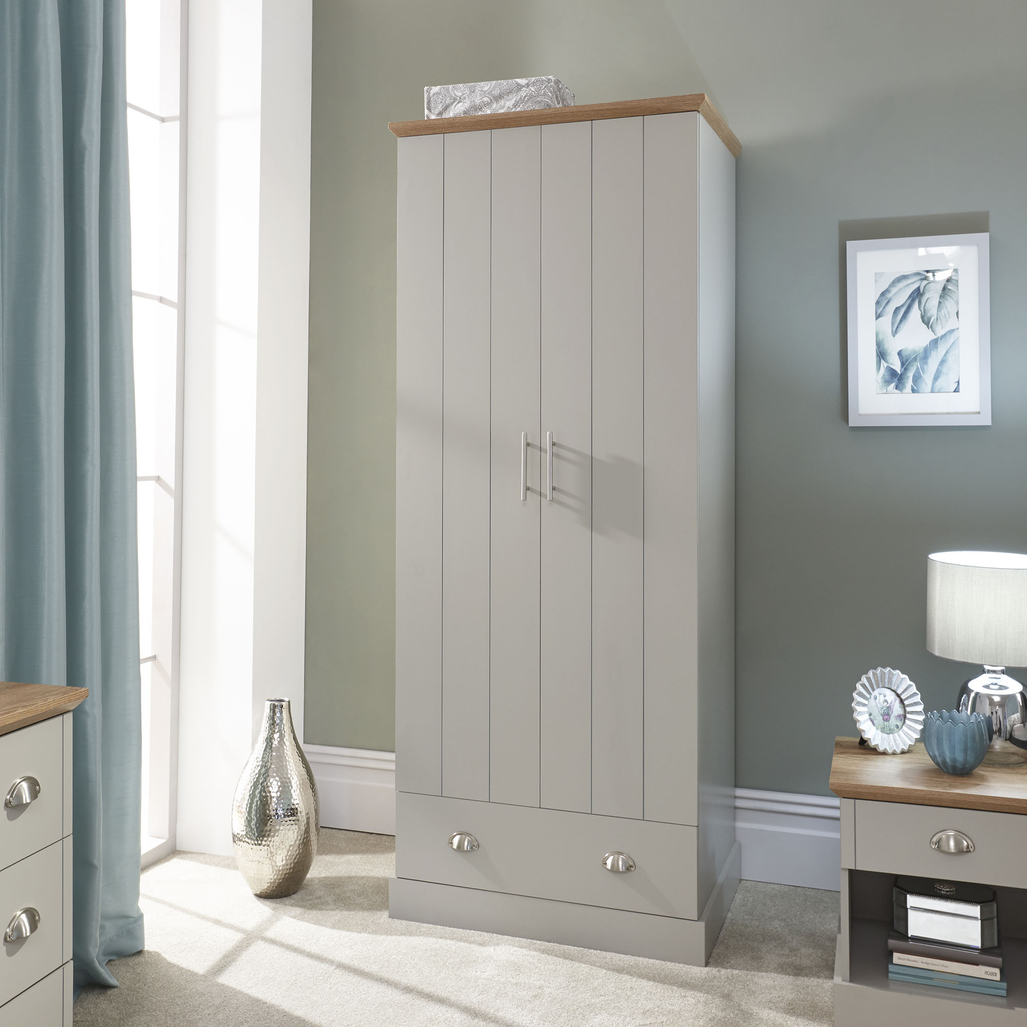 KESWICK 2 Door Wardrobe with 1 Drawer Grey - 78cm