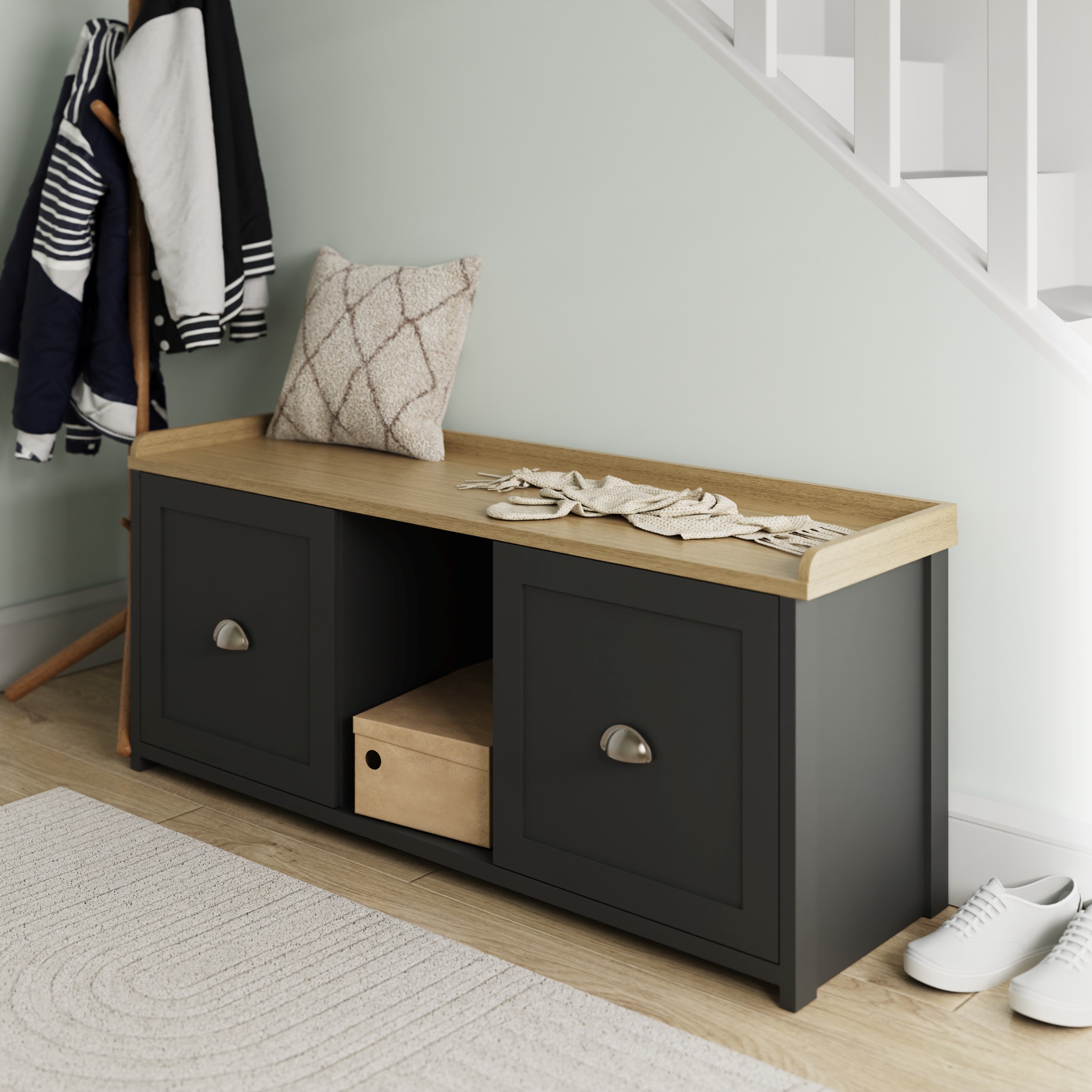 LANCASTER Black Shoe Cabinet - Large-sized, 2 Door, Wide