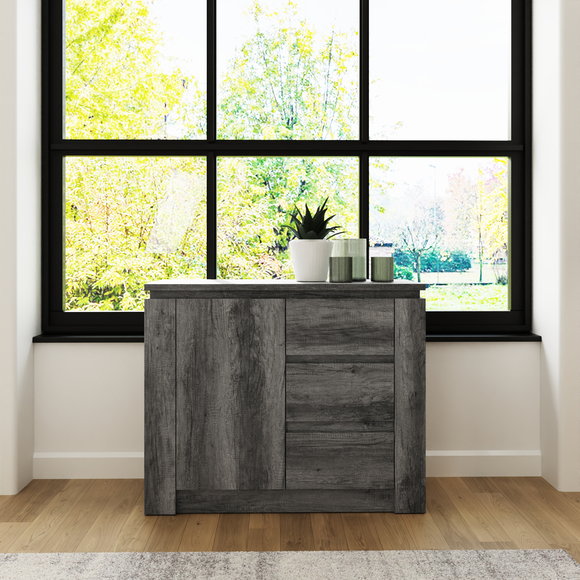 CANON 1 Door 3 Drawer Medium-sized Sideboard - Charcoal Grey