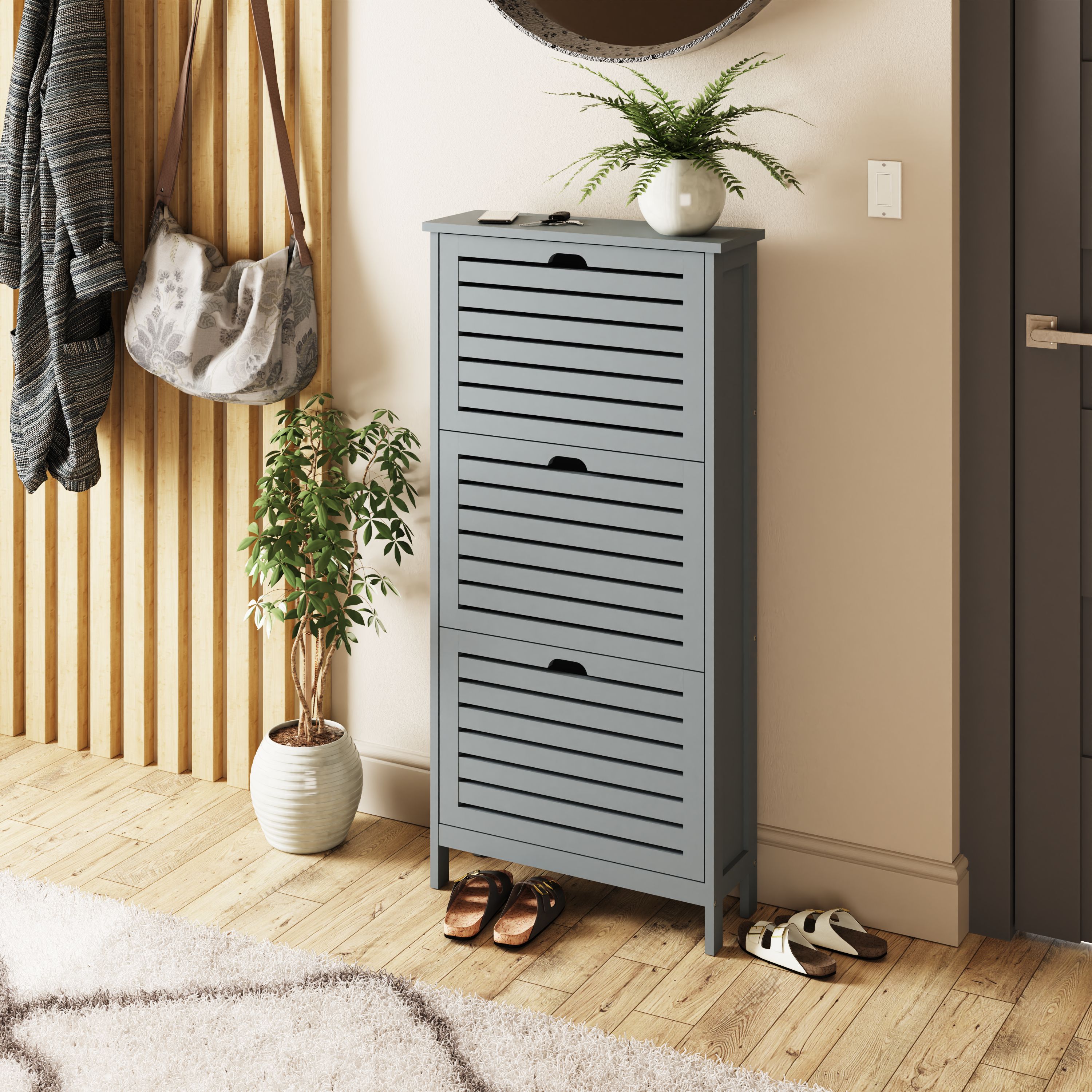 Bergen Three Tier Shoe Cabinet Grey
