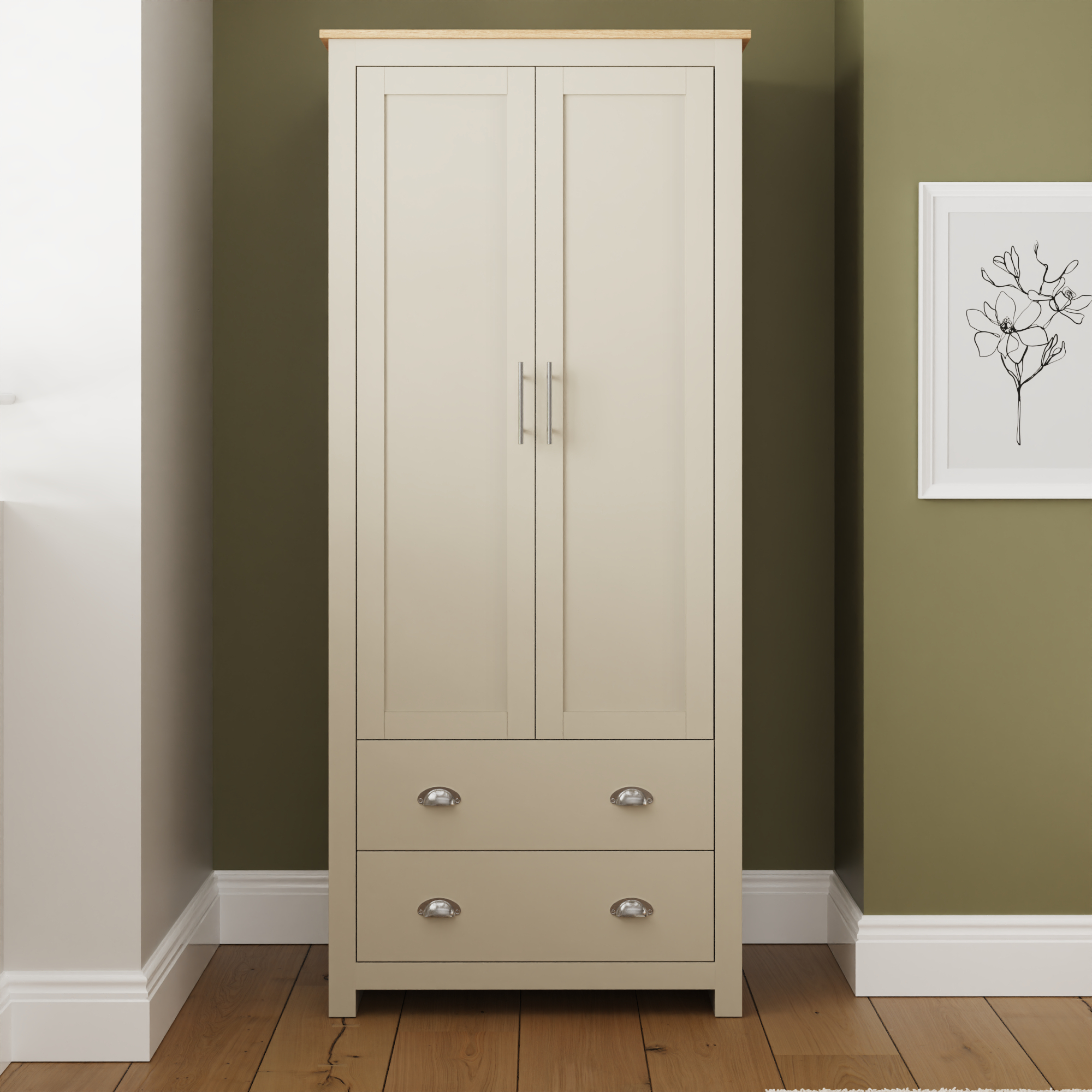 LANCASTER 2 Door Wardrobe with 2 Drawers Cream - 79cm