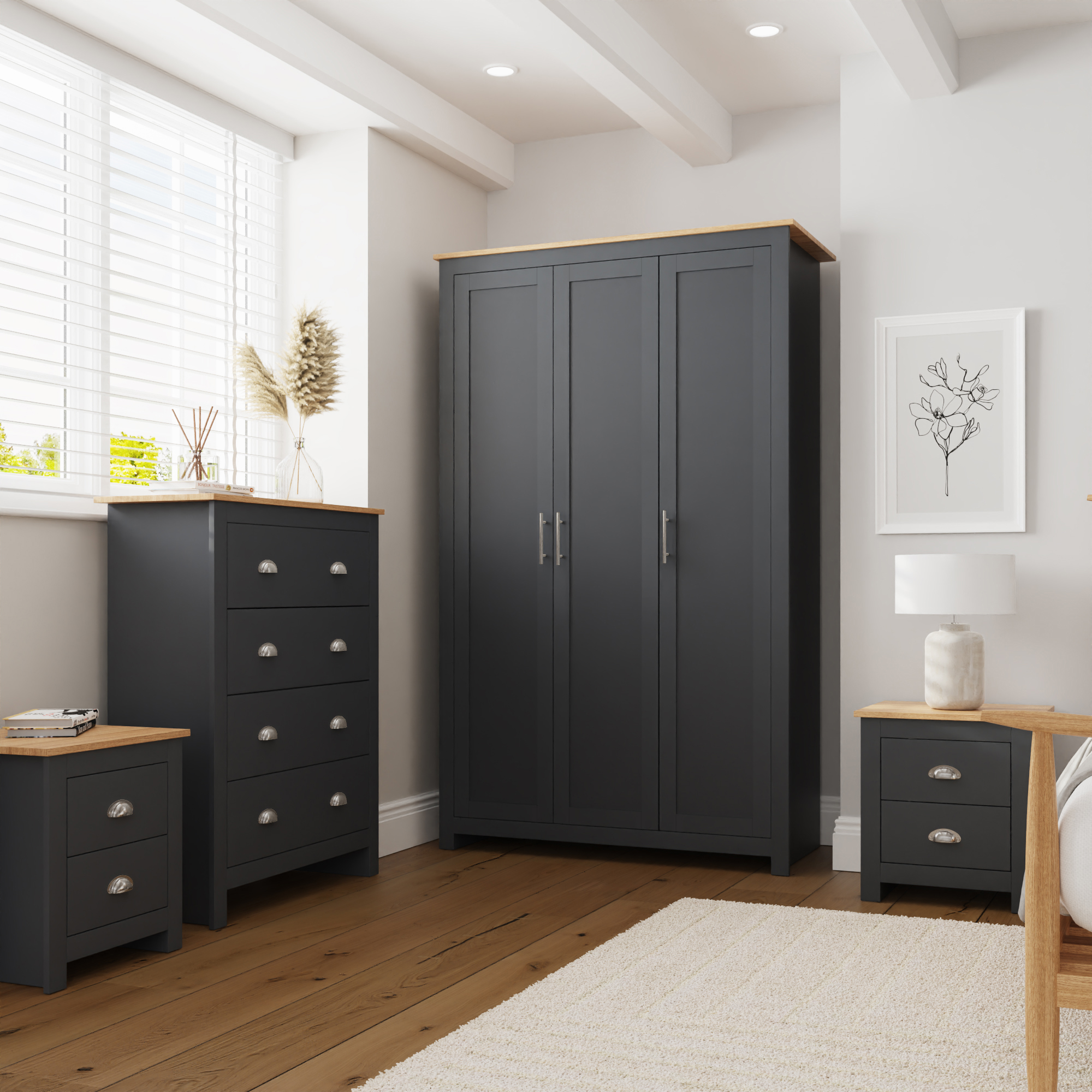 LANCASTER 3 Door Wardrobe Set 4 Piece - Slate Blue