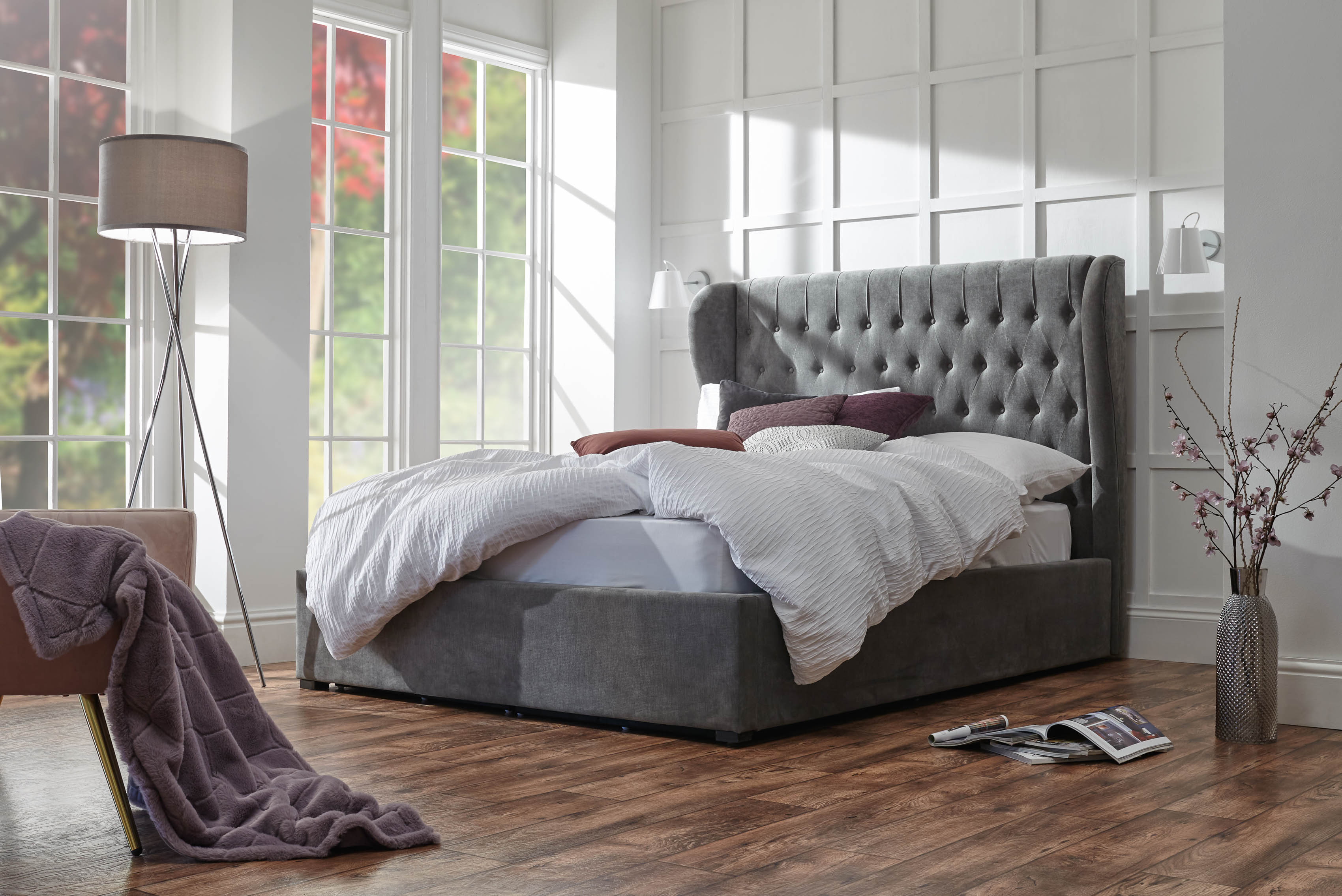 Dakota Pewter Winged Ottoman Bed Frame - Double 4ft6