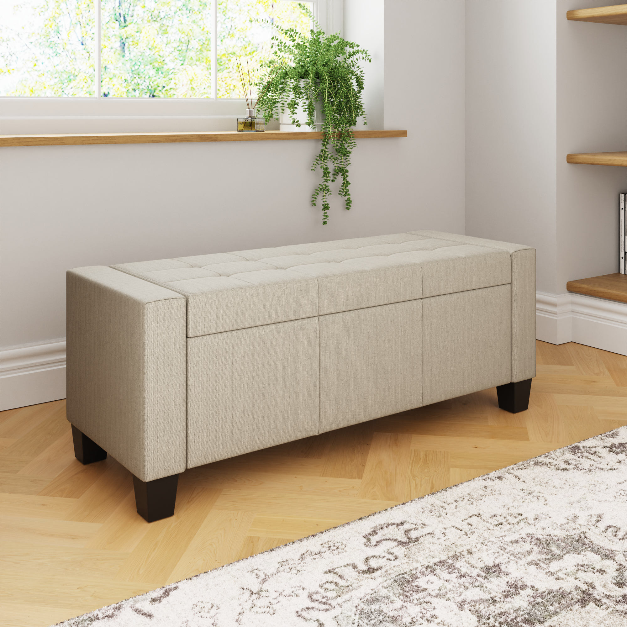 VERIX Storage Ottoman with Button Detailing and Lift-Up Lid - Natural