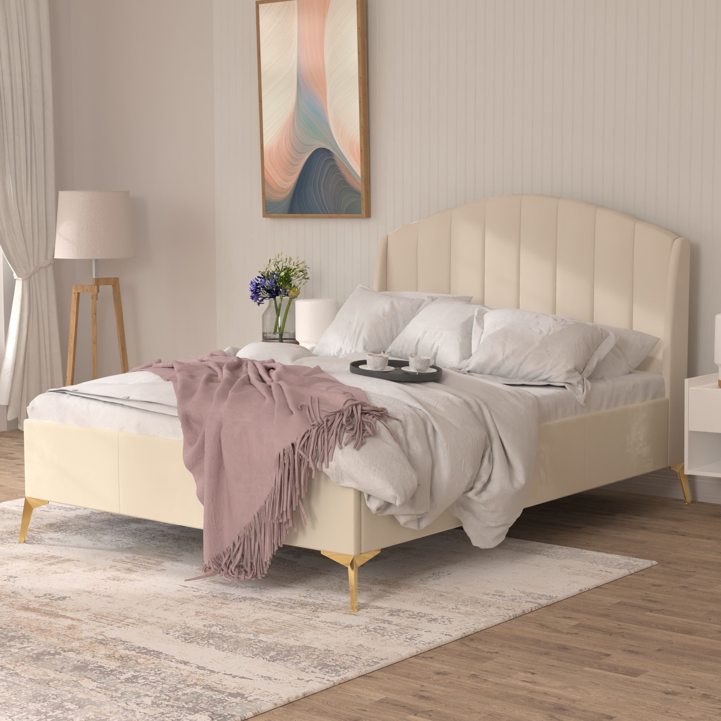 Kingsize Bed - SOPHIE 5ft Ottoman Bed with Storage Natural
