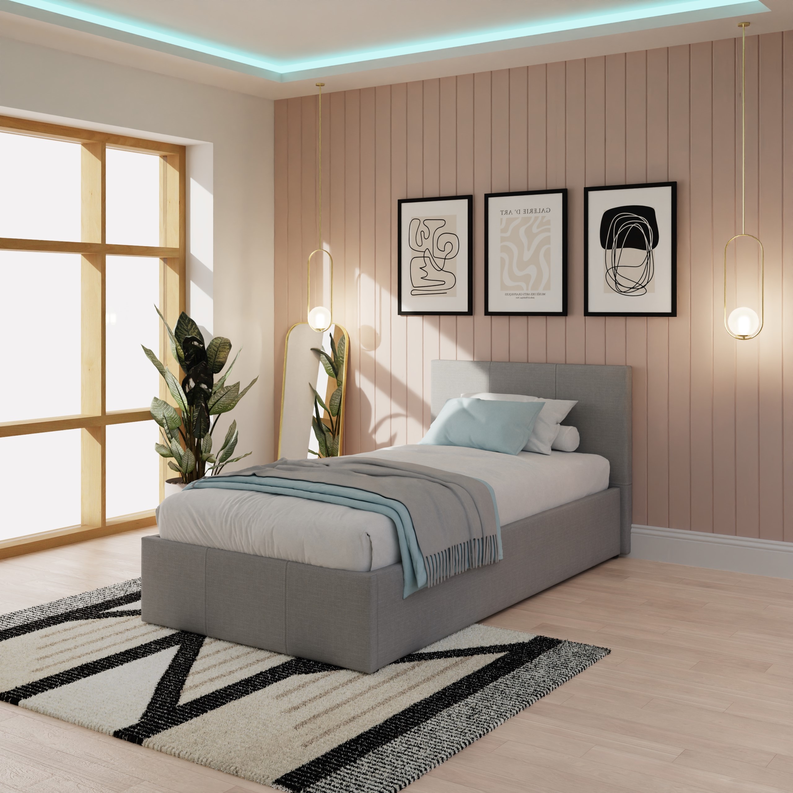Side Lift Ottoman Bed 90cm Grey