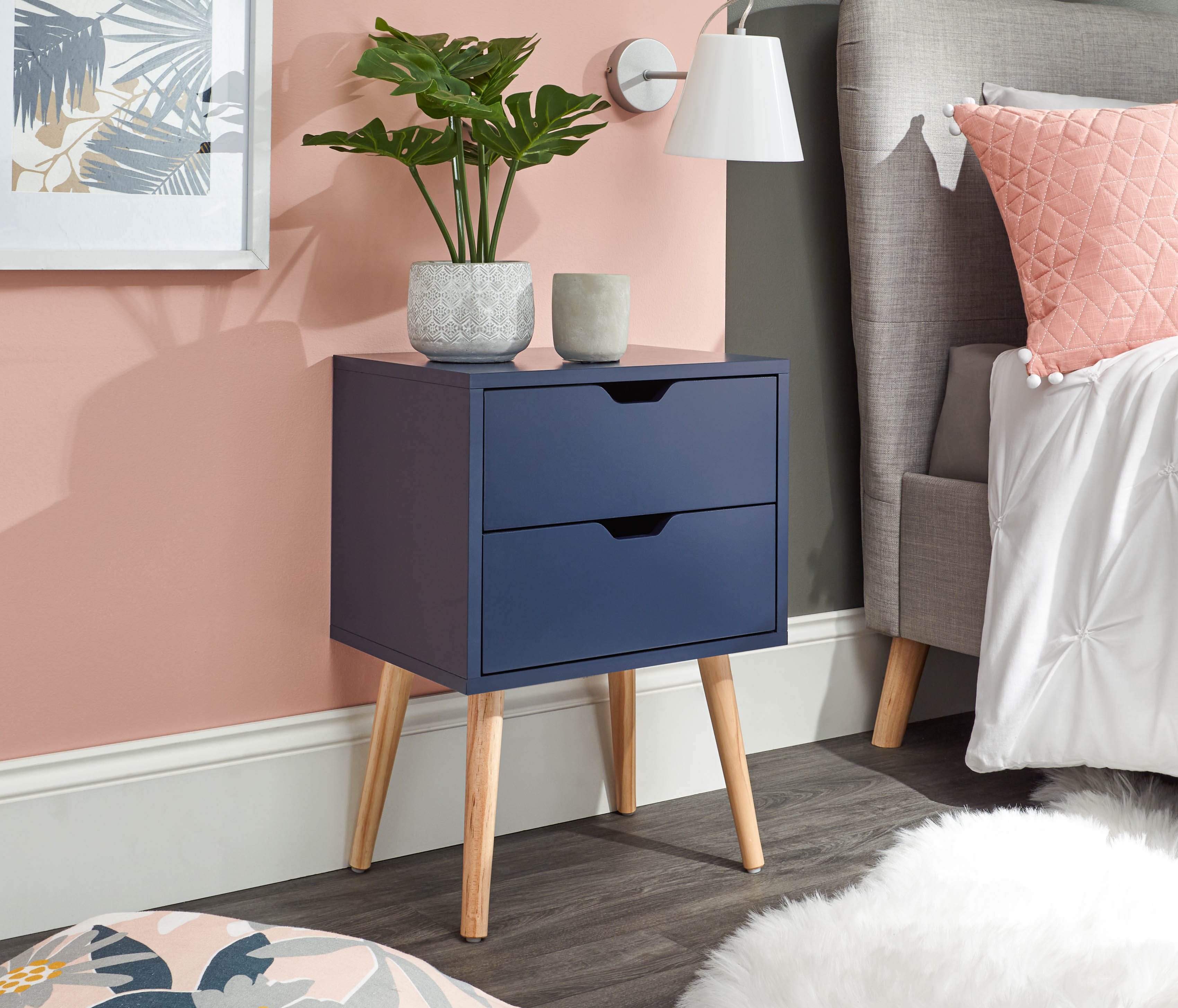 Bedside Table - NYBORG 2 Drawer Nightstand Nightshadow Blue 40cm