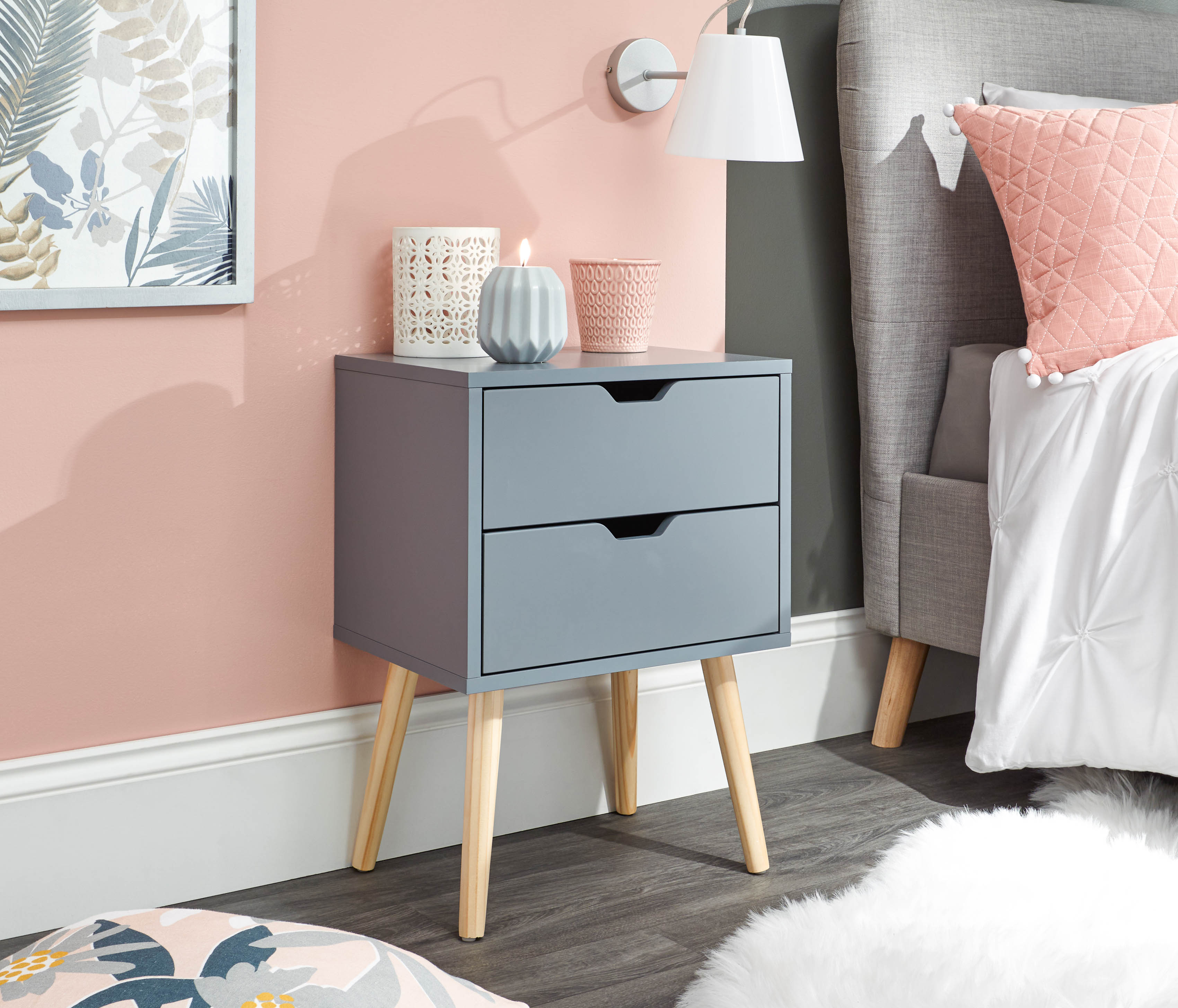 Bedside Table - NYBORG 2 Drawer Nightstand Dark Grey 40cm