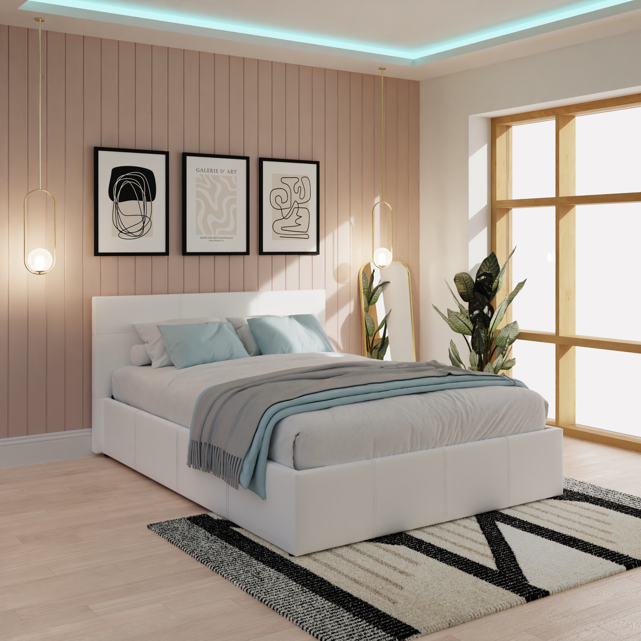 Modern White Pu Leather Side Lift Ottoman Storage Bed - Kingsize 5ft