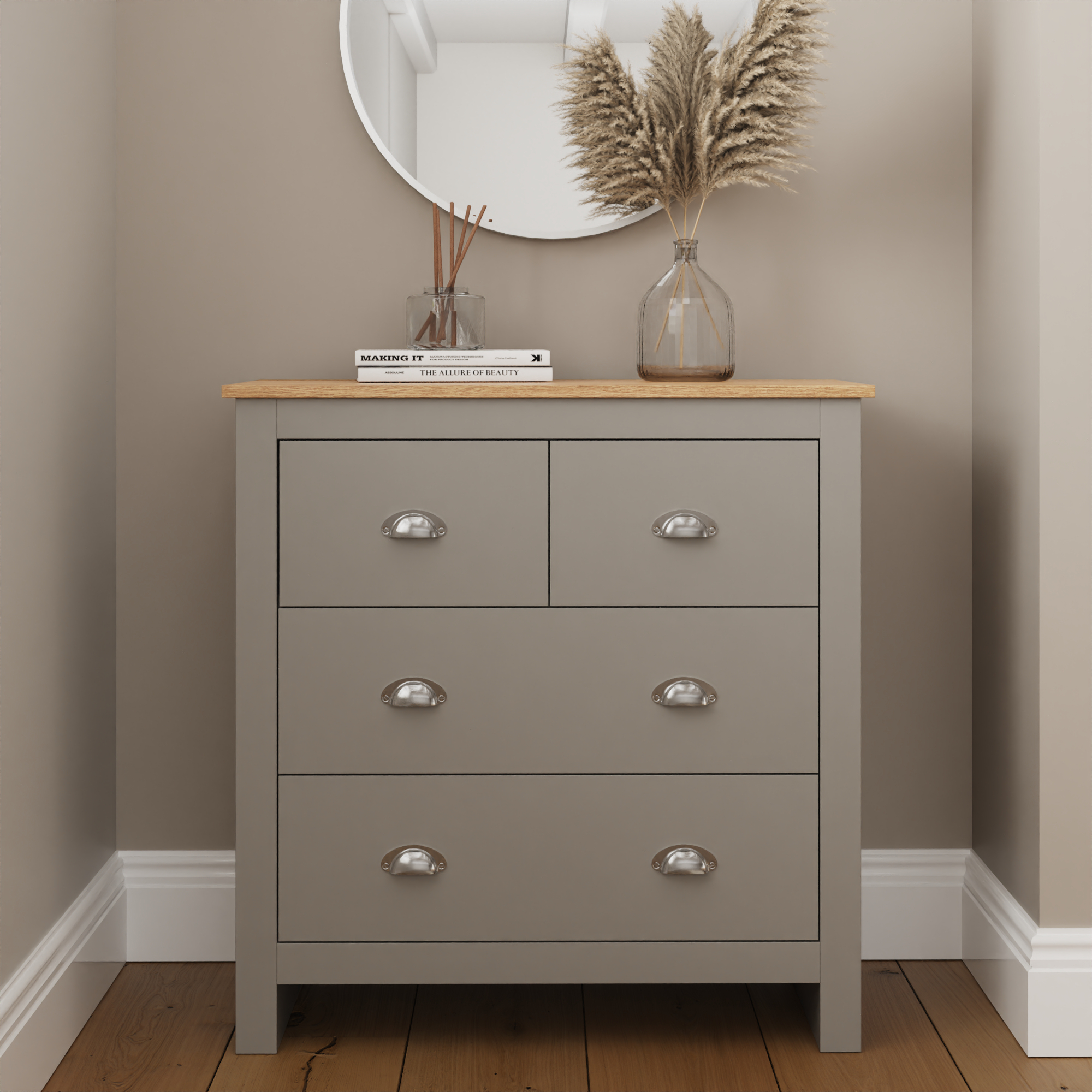 LANCASTER Grey Chest of Drawers - Medium-sized, 4 Drawers