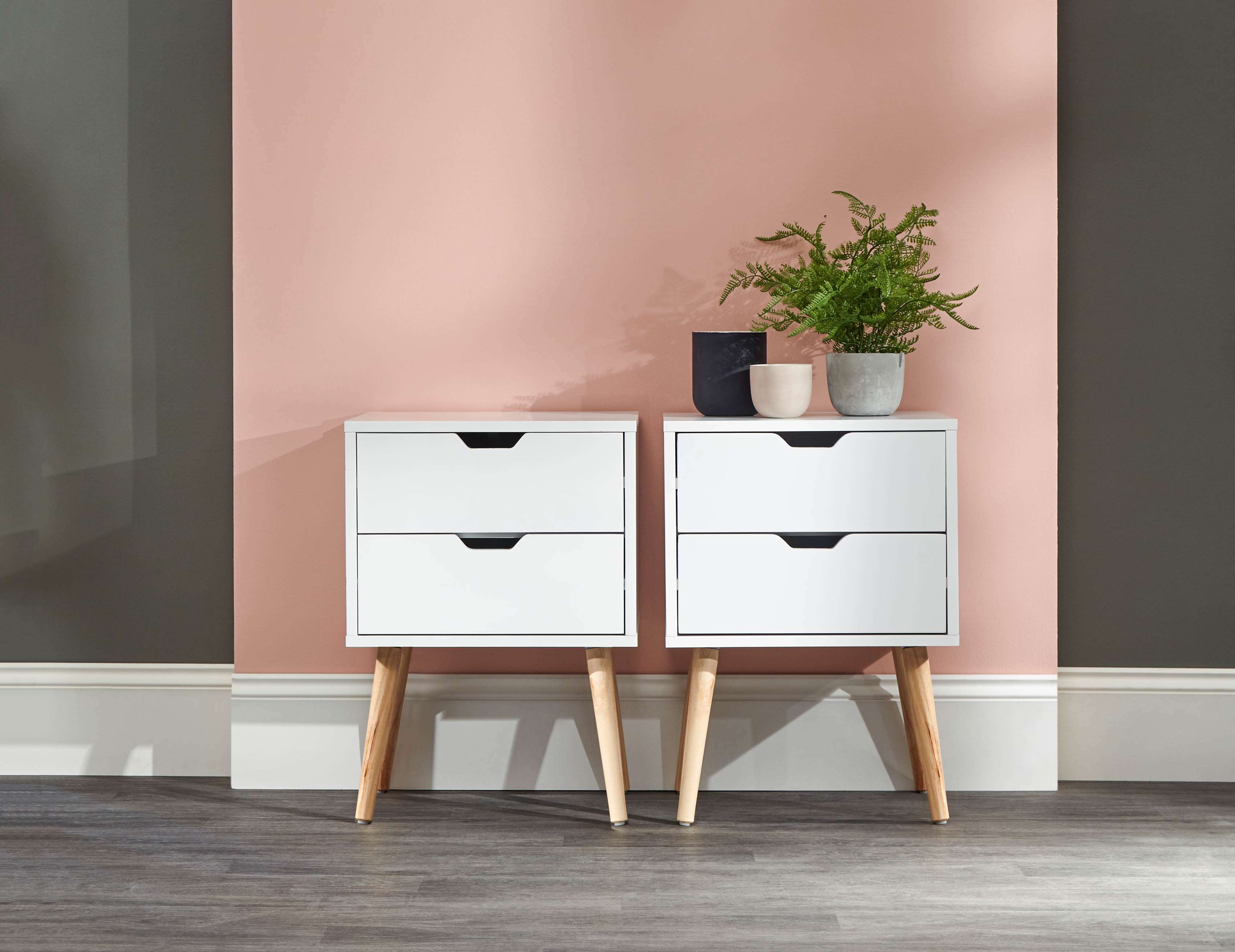 Bedside Table - NYBORG 2 Piece 2 Drawer Nightstand White 40cm
