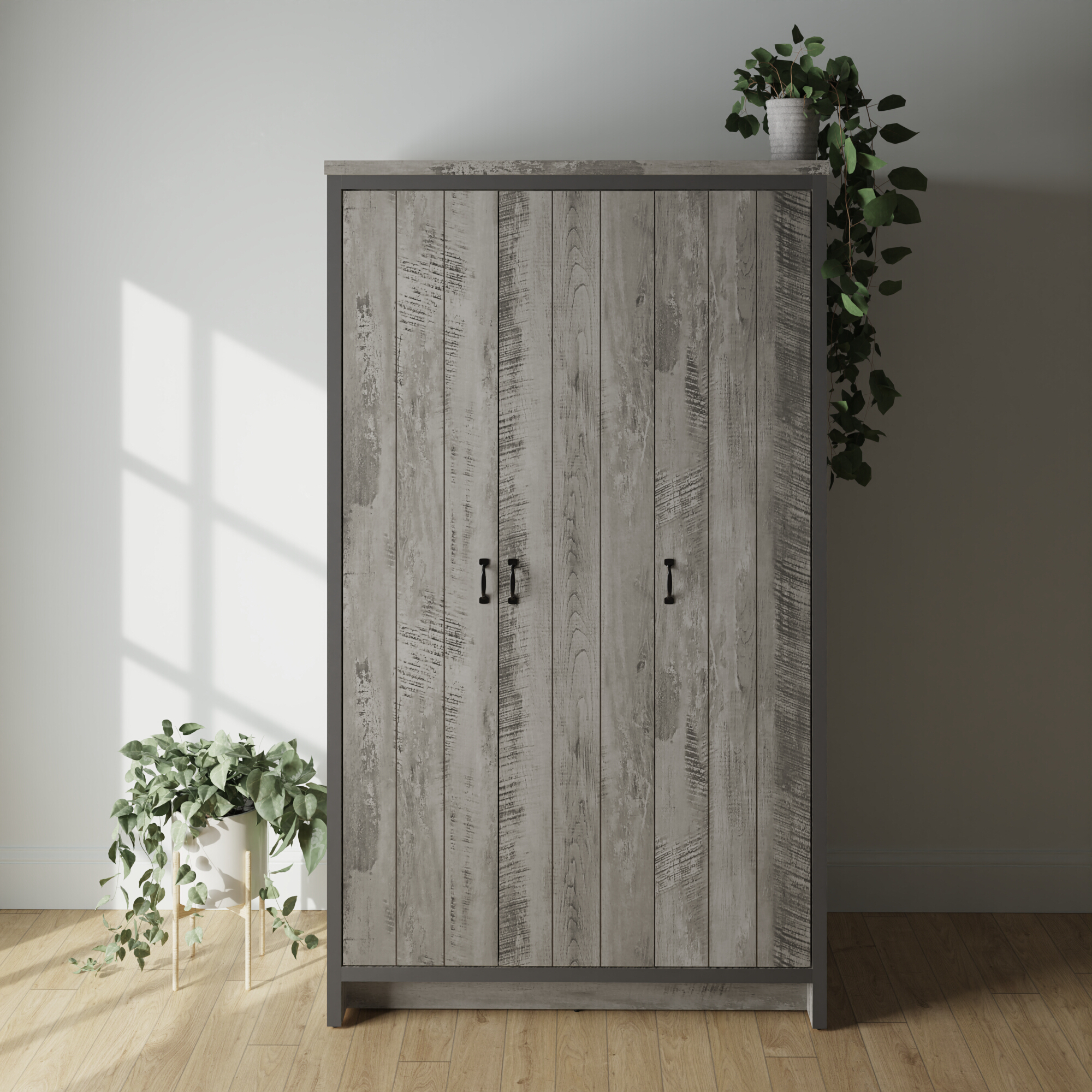 BELONA 3 Door Wardrobe Grey - 105.6cm